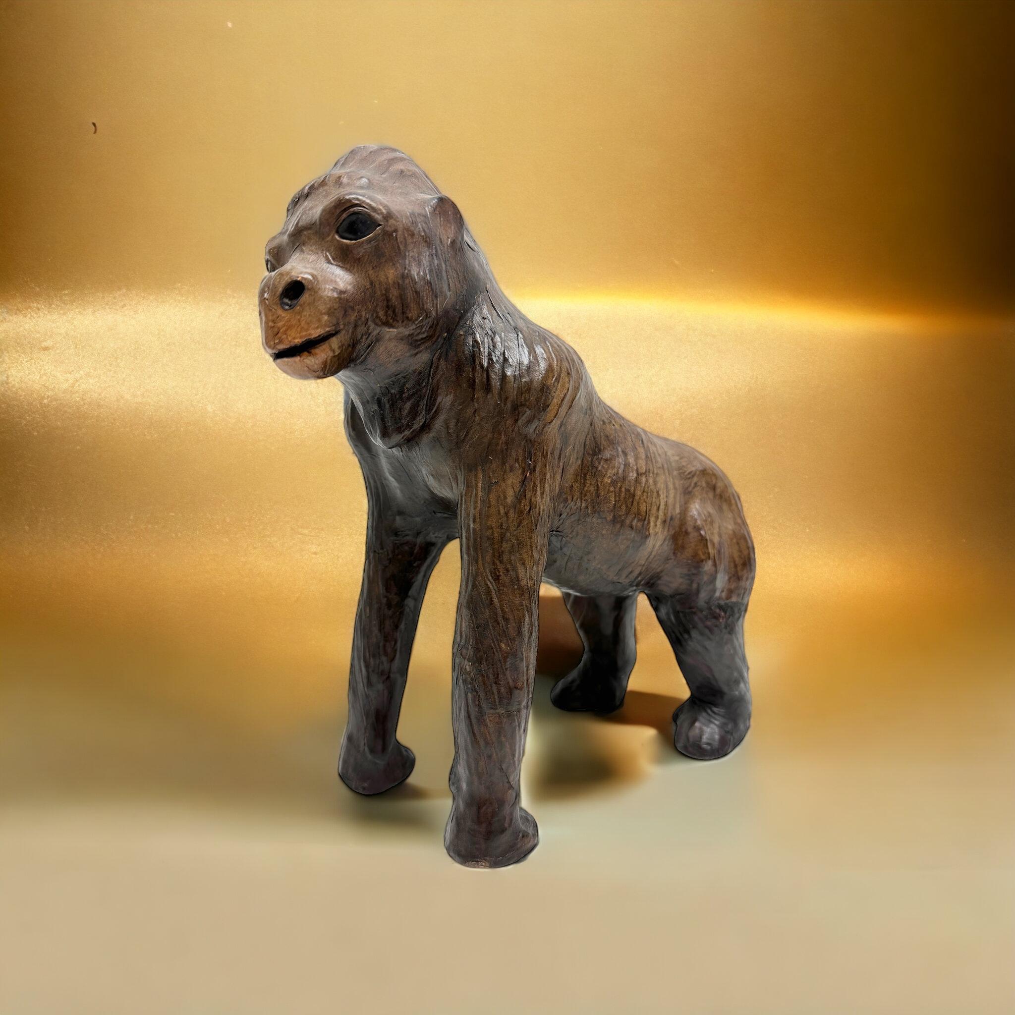 Vintage Leather Gorilla Modern Sculpture Style of Dimitri Omersa, 1980s For Sale 11