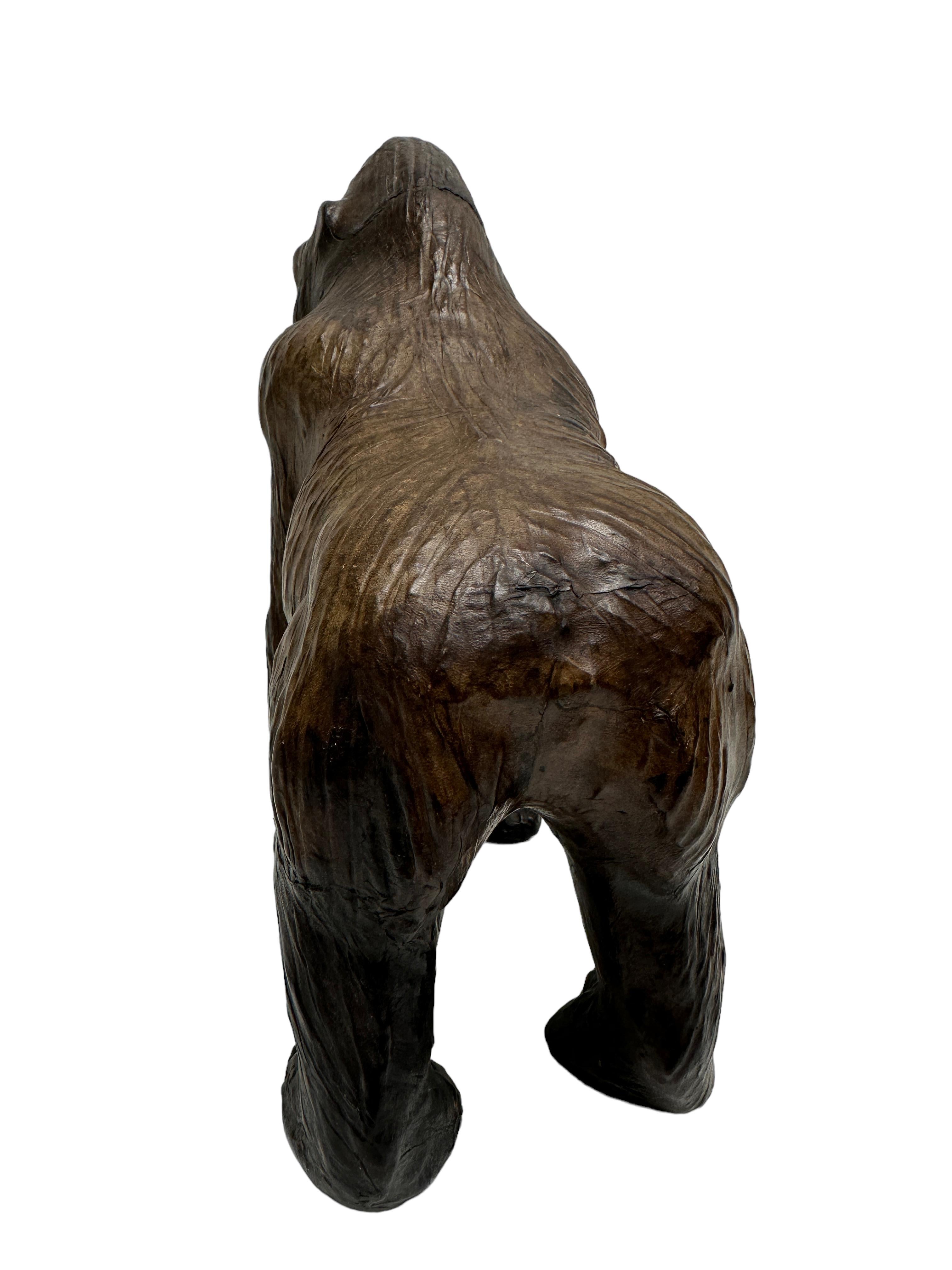 Hand-Crafted Vintage Leather Gorilla Modern Sculpture Style of Dimitri Omersa, 1980s For Sale