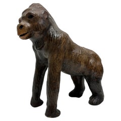 Vintage Leather Gorilla Modern Sculpture Style of Dimitri Omersa, 1980s