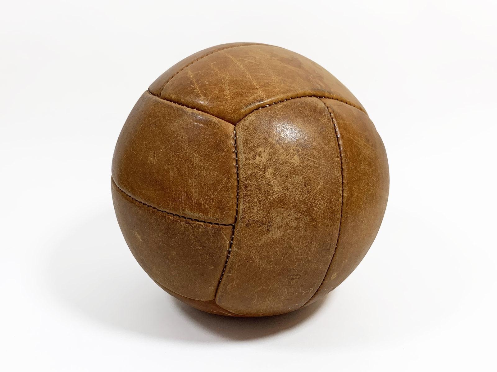 Vintage leather gym ball produced in former Czechoslovakia by Gala, 1930s.
Lots of patina!
