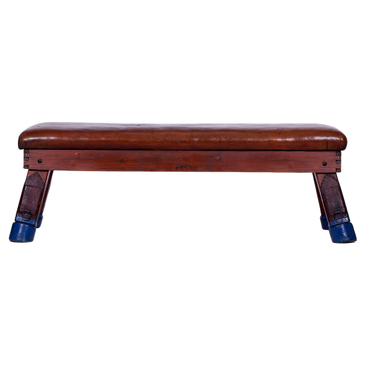 Gymnastic Vintage Leather Pommel Horse Gym Bench TOP Extra Long, 1930s