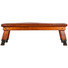 Vintage Leather Gym Bench Long, 1930s