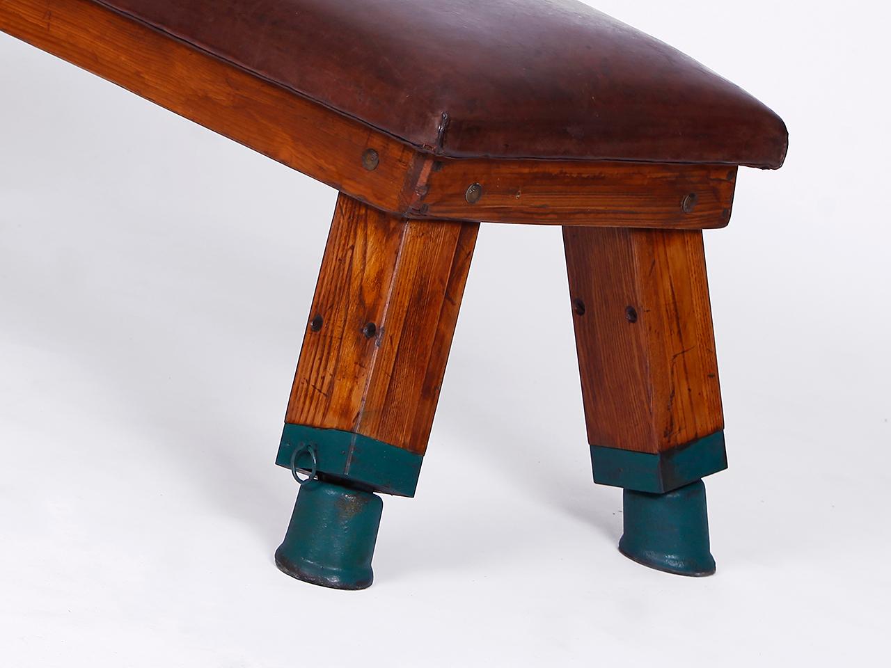 Czech Gymnastic Vintage Leather Pommel Horse Gym Bench Top, 1930s For Sale
