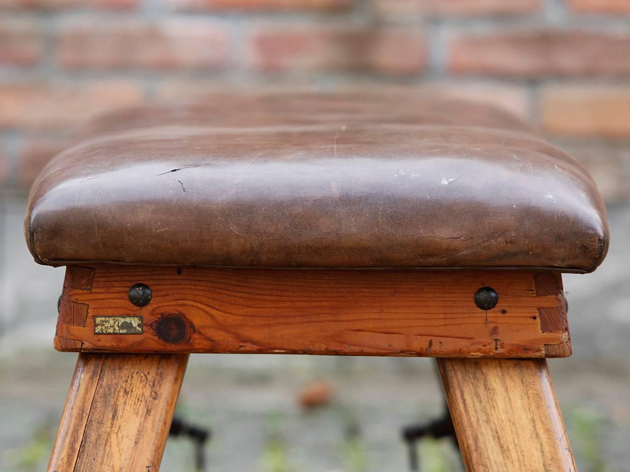 Vintage Leather Gym Bench, 1930s 3