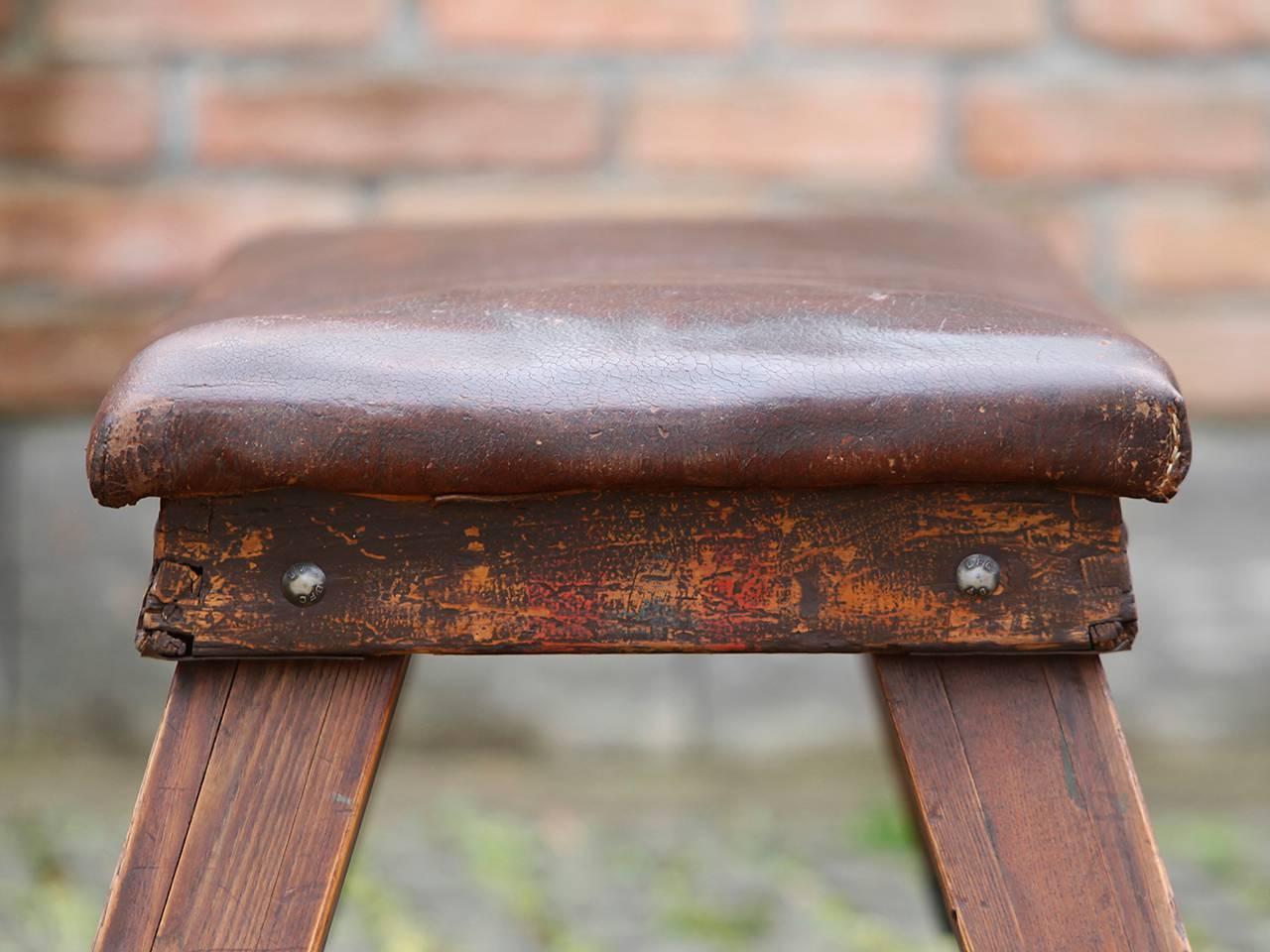 Industrial Vintage Leather Gym Bench, 1930s