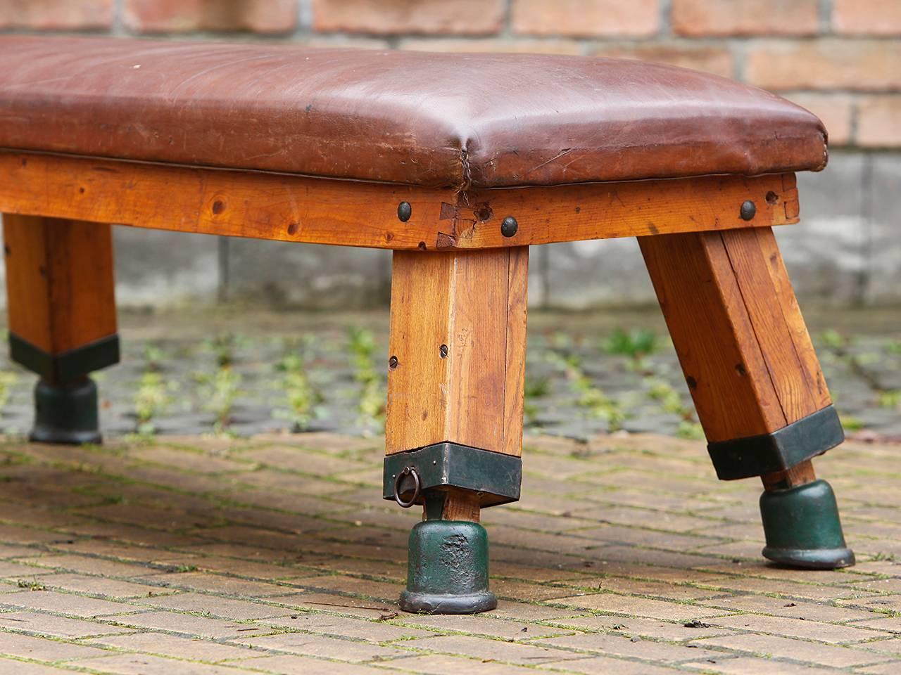 Czech Vintage Leather Gym Bench, 1930s