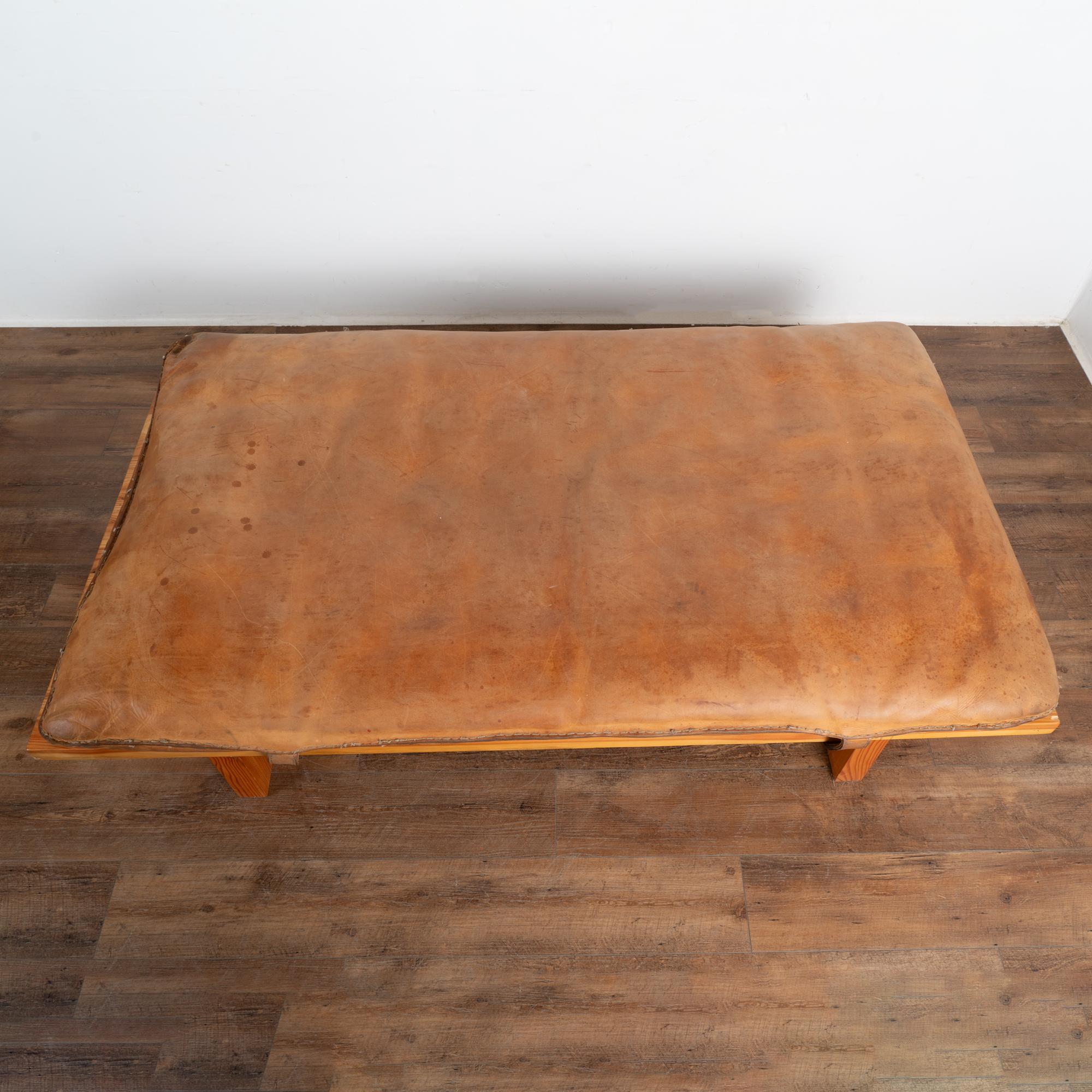 Danish Vintage Leather Gym Mat Large Ottoman Coffee Table, Denmark circa 1960