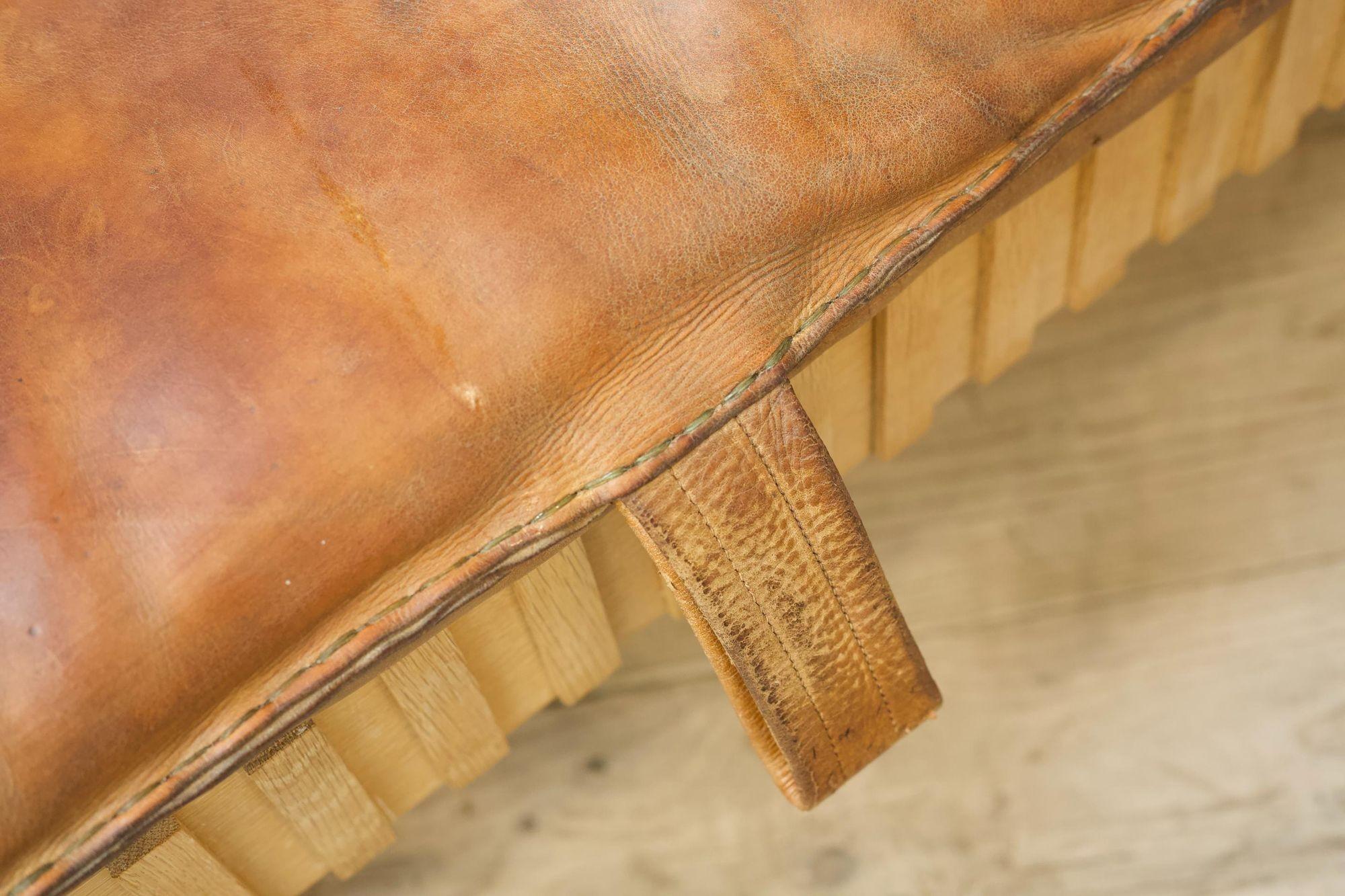 Vintage leather gym mat large ottoman footstool 2