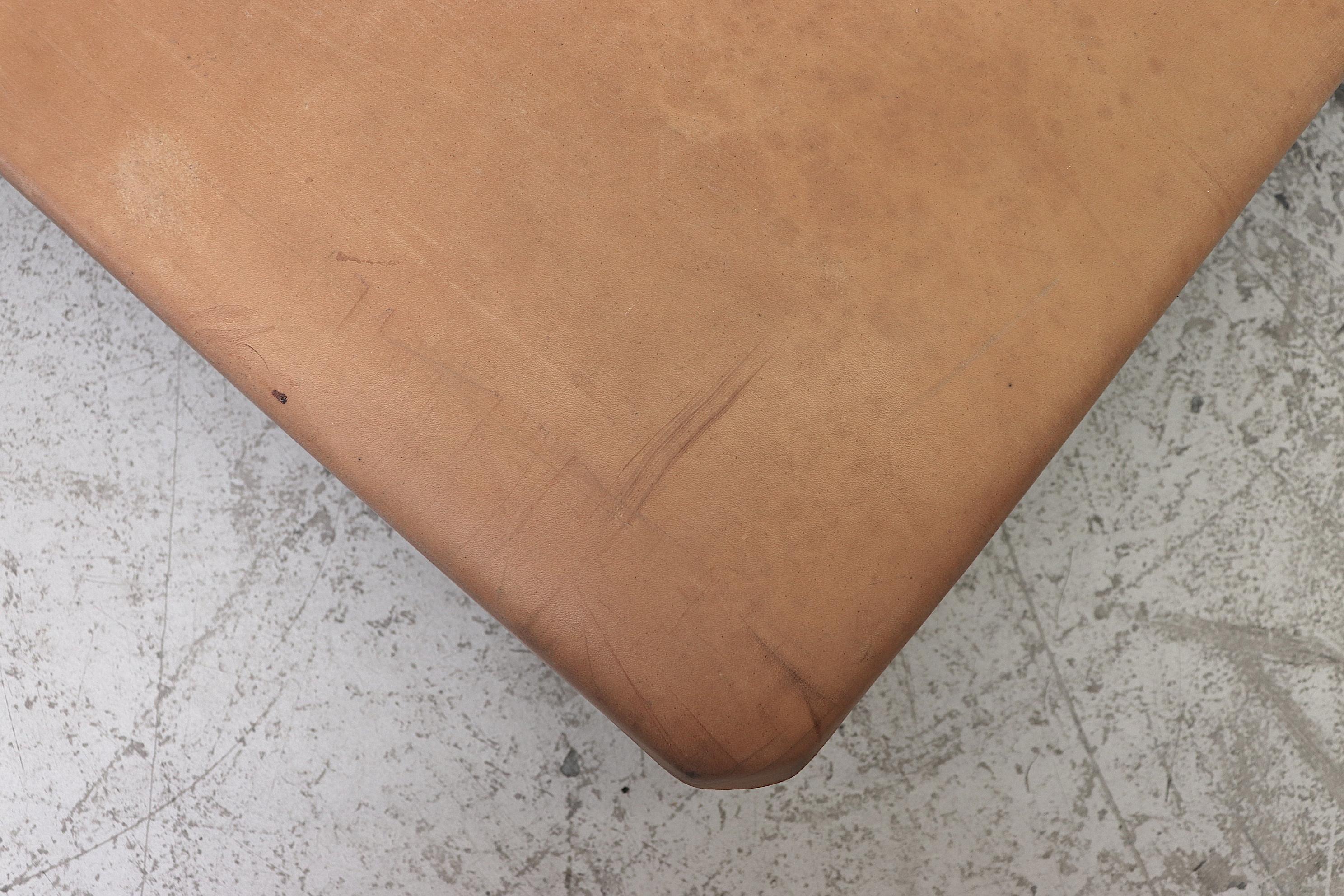 Tan Leather Vintage Gym Mat on Wheels For Sale 3
