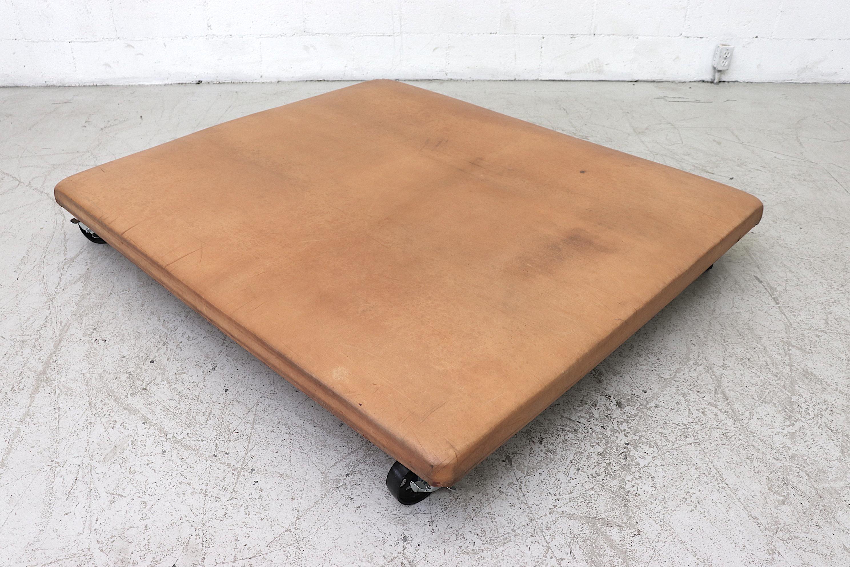 Dutch Tan Leather Vintage Gym Mat on Wheels For Sale