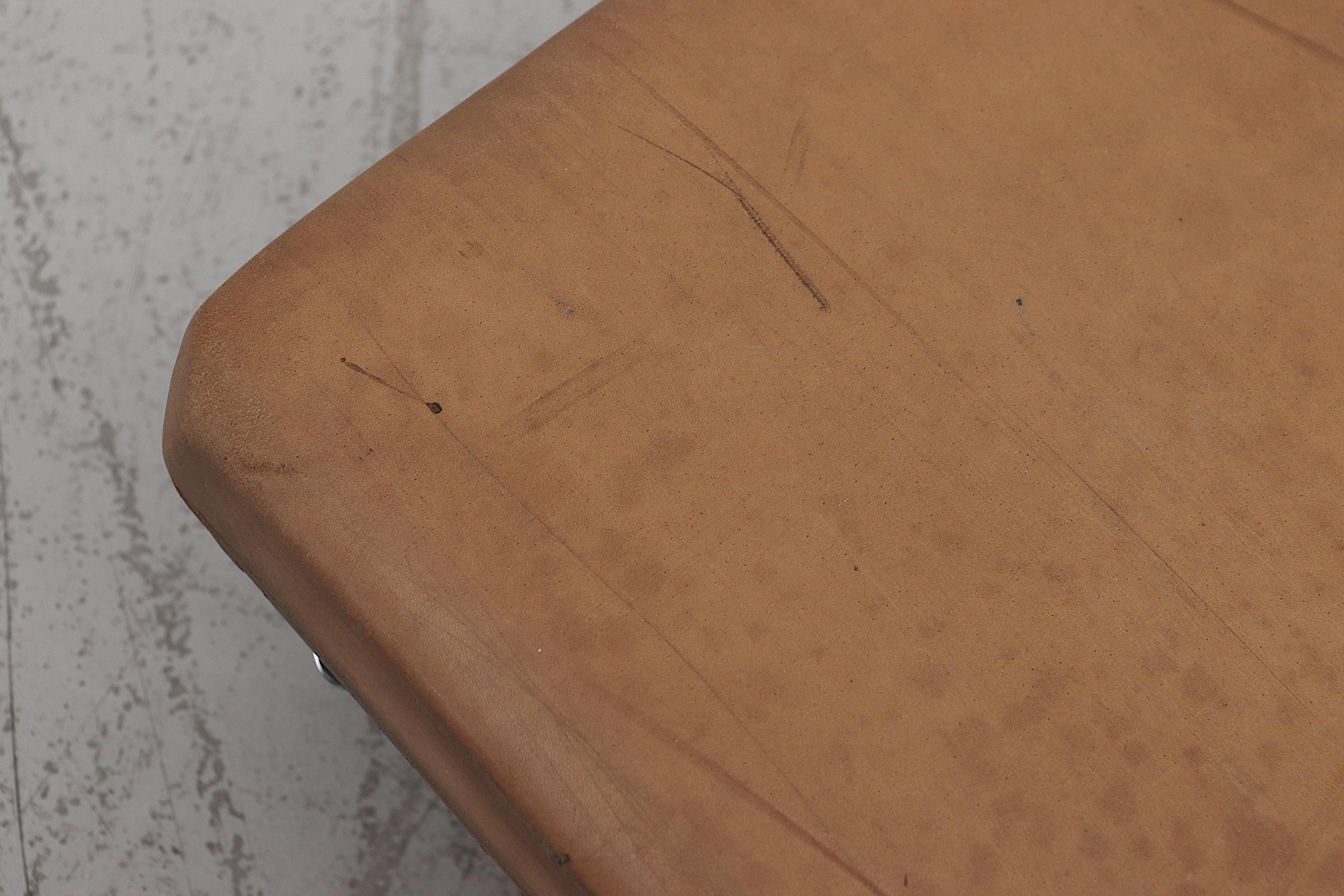 Late 20th Century Vintage Large Natural Leather Gym Mat with Wheels For Sale