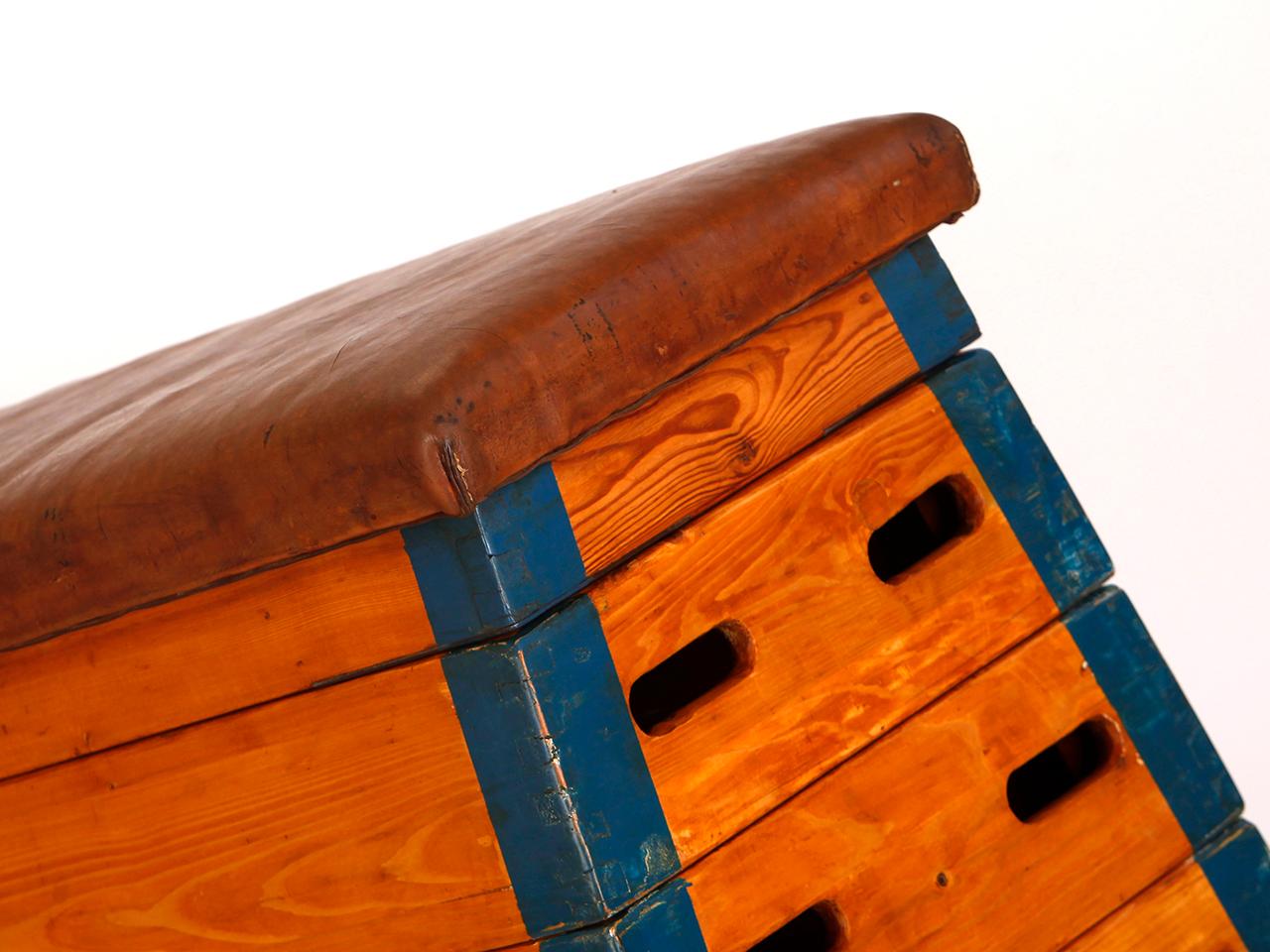 Czech Vintage Leather Gymnastic Bench Box, 1940s, Restored For Sale