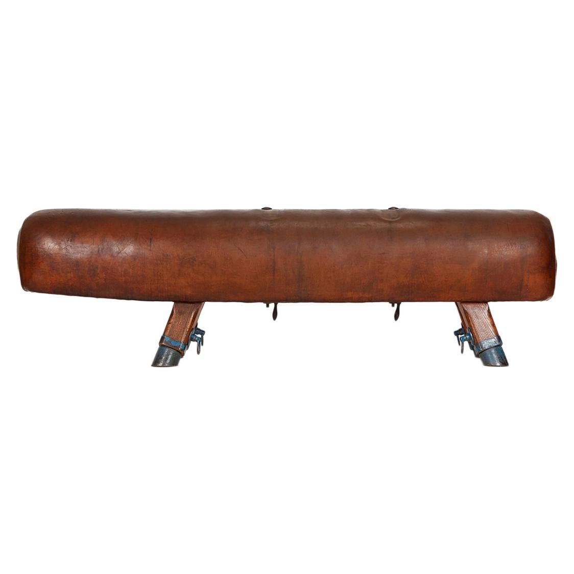 Vintage Leather Gymnastics Pommel Horse Bench, 1920s