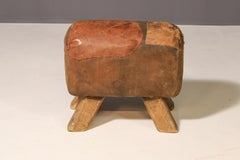 Vintage Leather Gymnastics Stool  1930s, Czechoslovakia