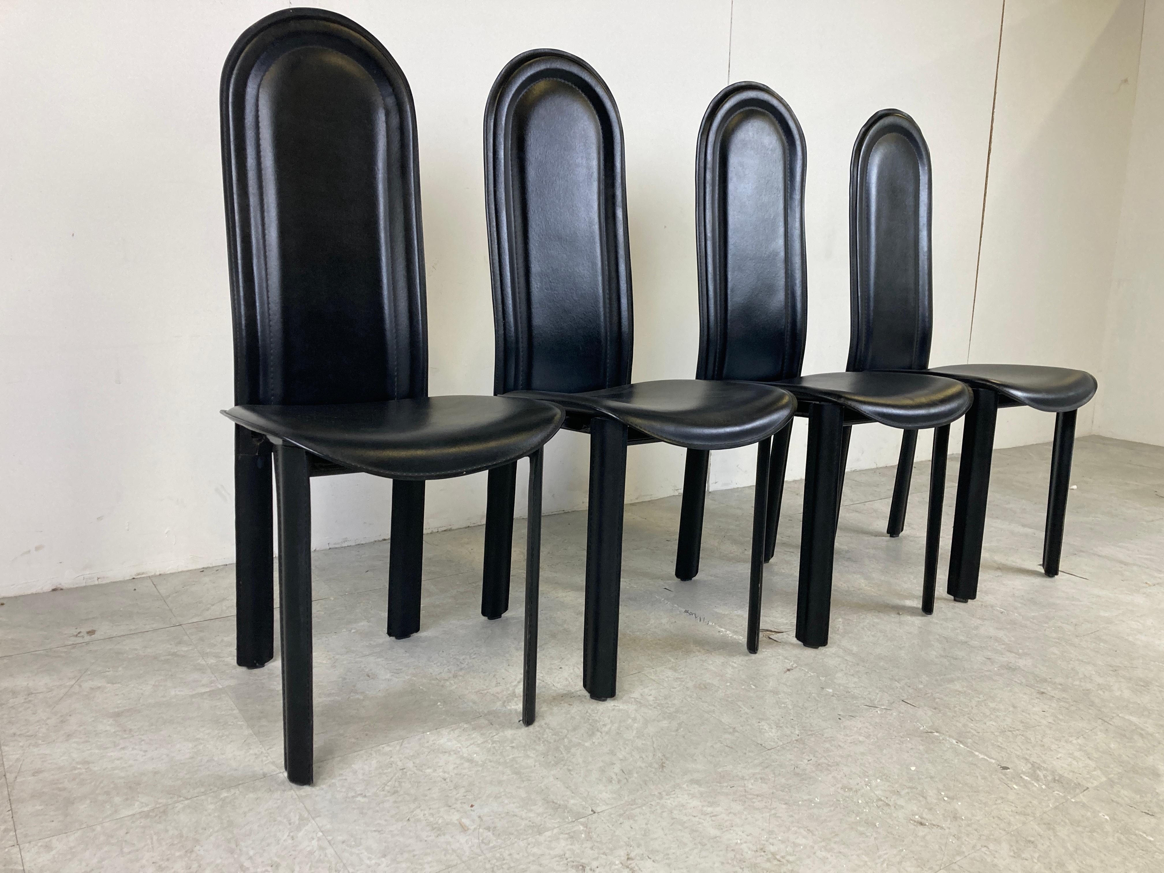 Vintage Leather Highback Dining Chairs, 1980s 1