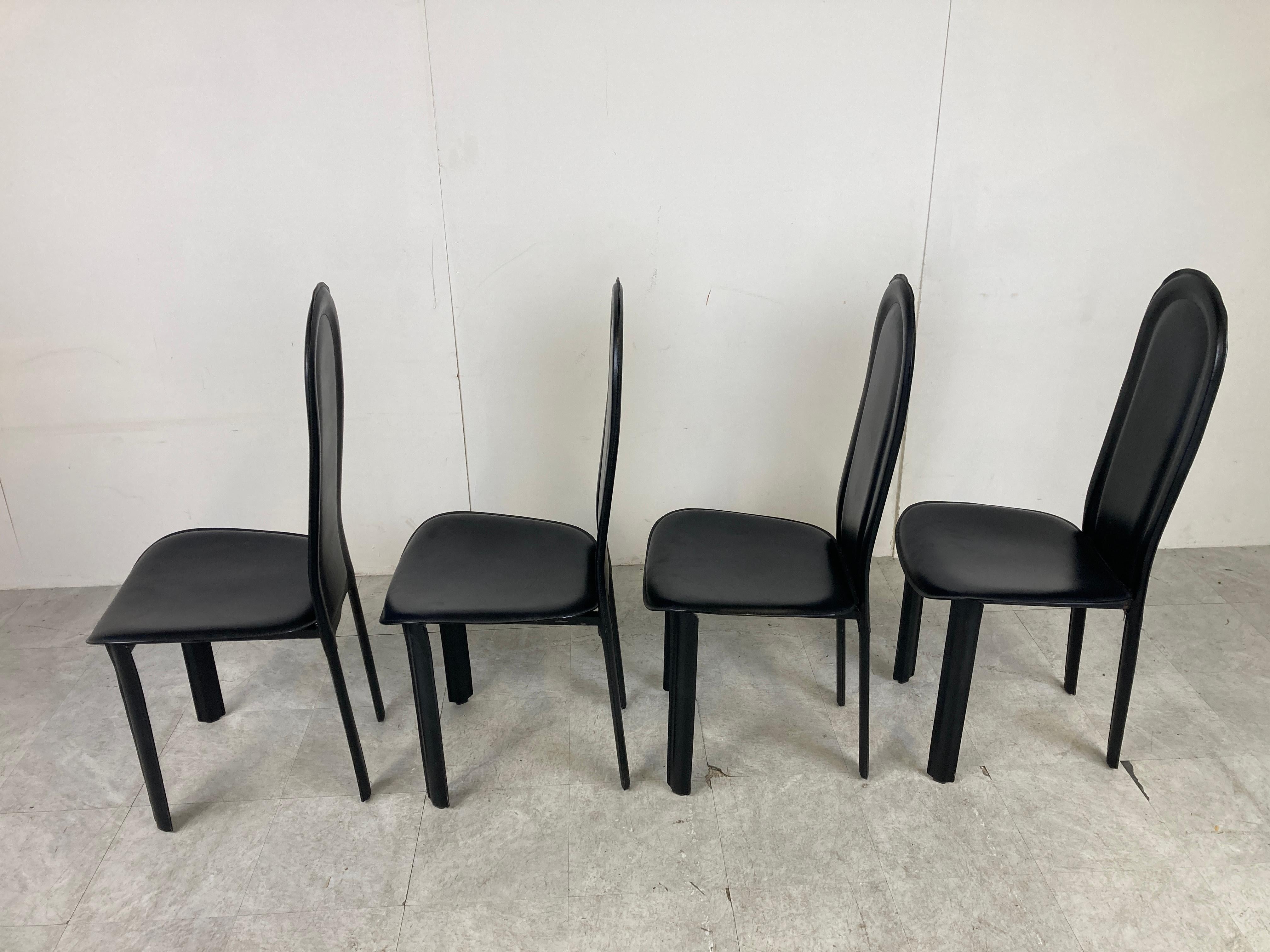 Vintage Leather Highback Dining Chairs, 1980s 2