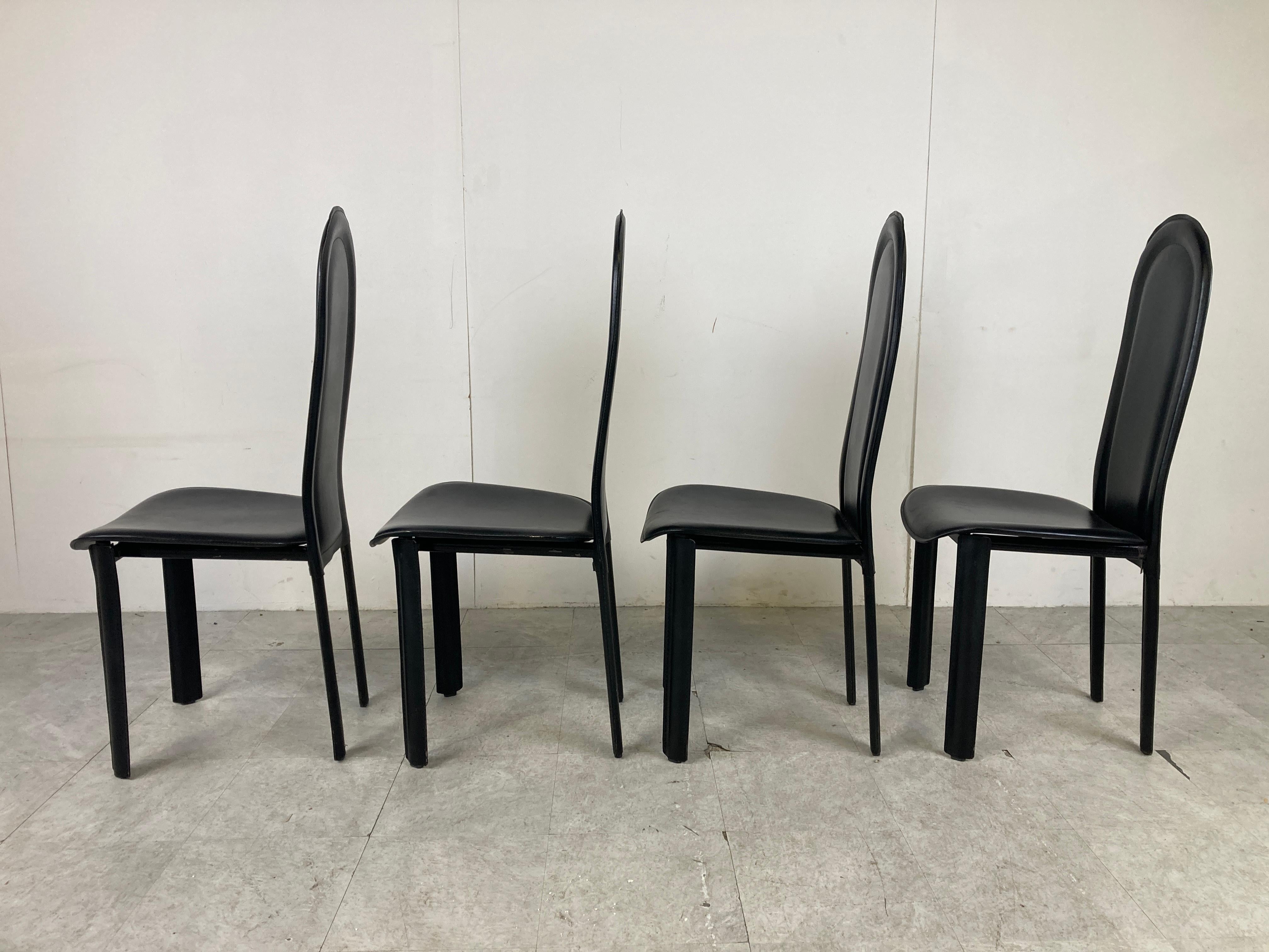 Vintage Leather Highback Dining Chairs, 1980s 3
