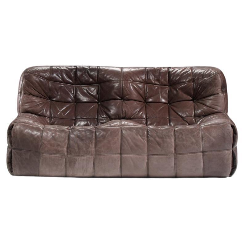 Vintage leather Kashima Sofa 1982 by Michel Ducaroy for Ligne Roset France