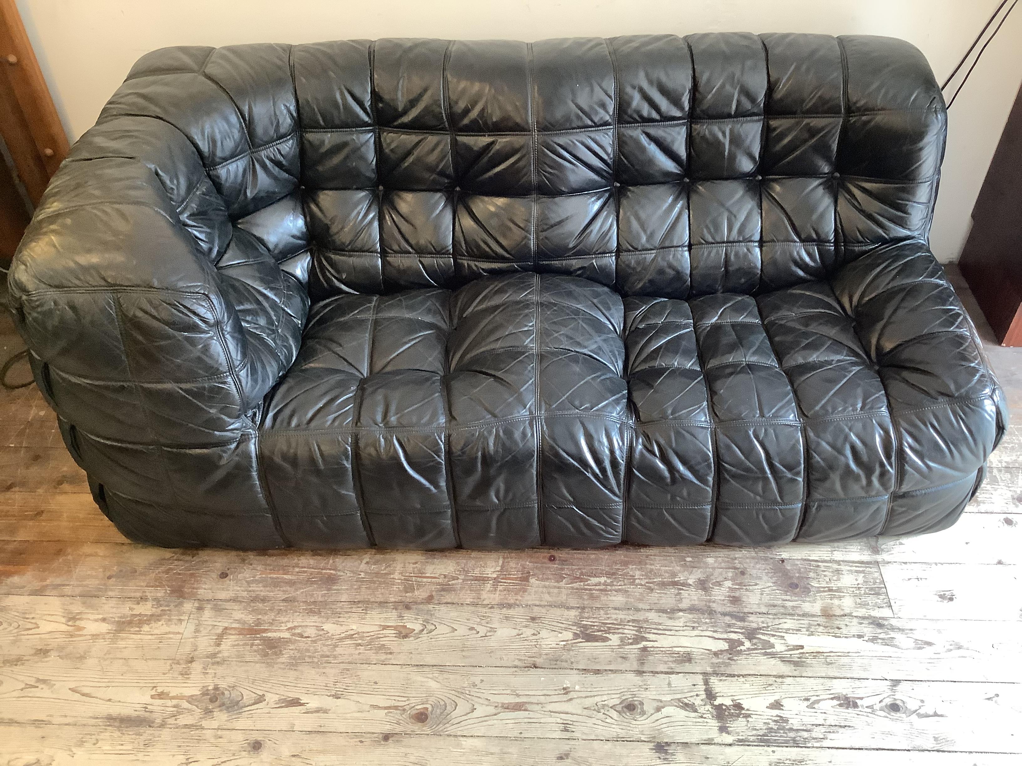 Vintage Leather Kashima Sofa by Ligne Roset, 1980s In Good Condition In London, Lambeth