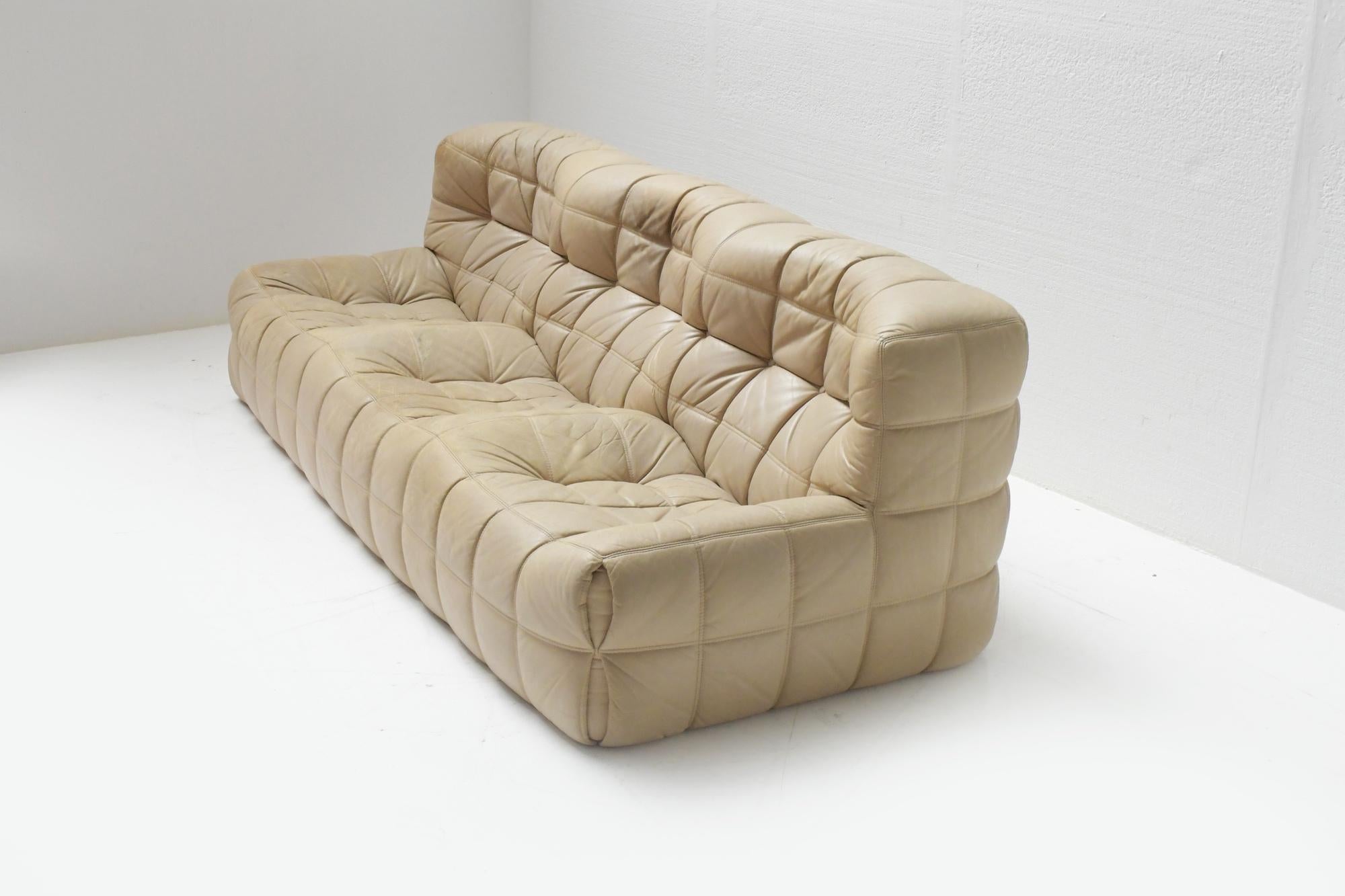 Vintage Leather Kashima Sofa in Cream Leather by Michel Ducaroy for Ligne Roset 1