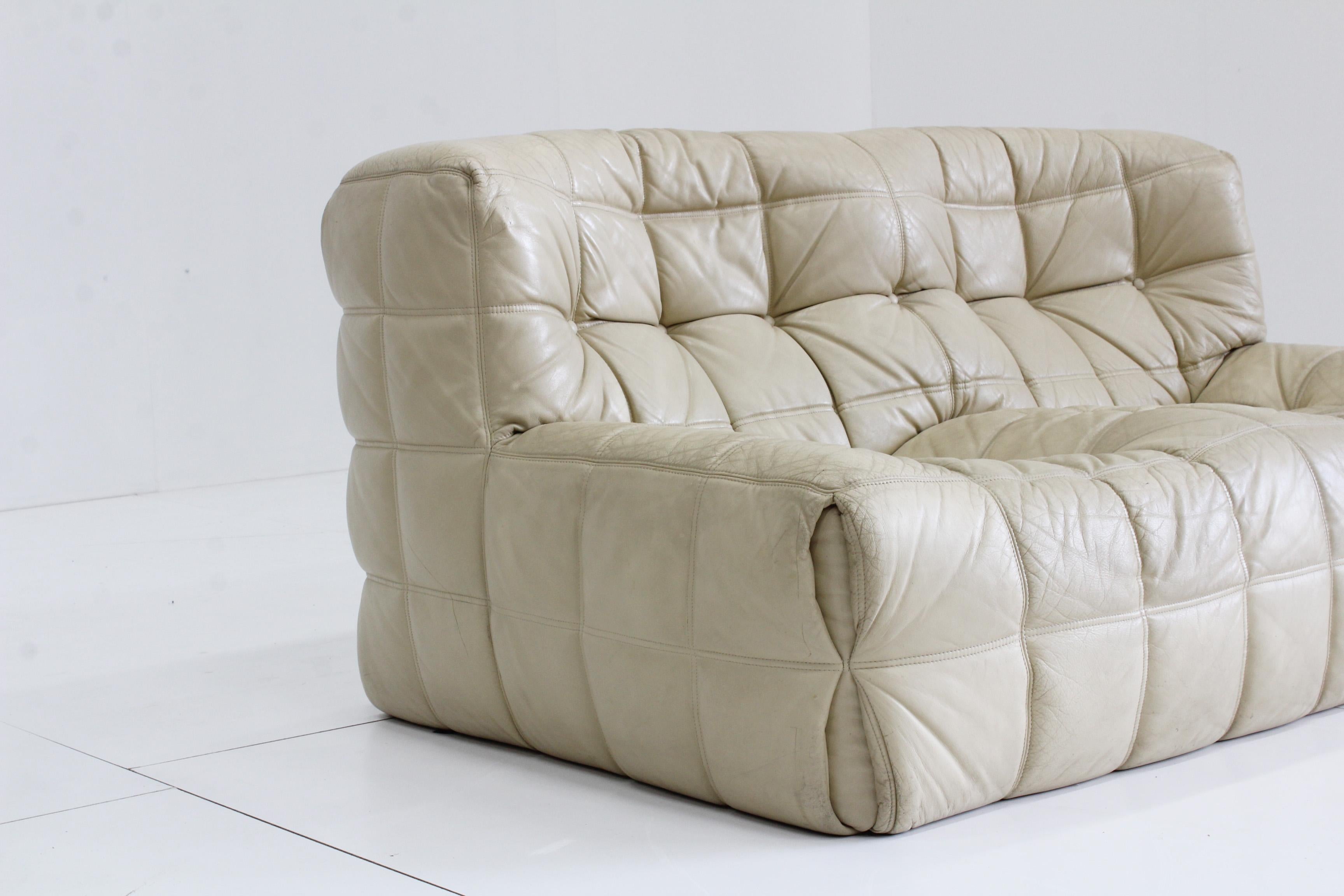 Vintage leather Kashima sofa Ligne Roset by Michel Ducaroy 1