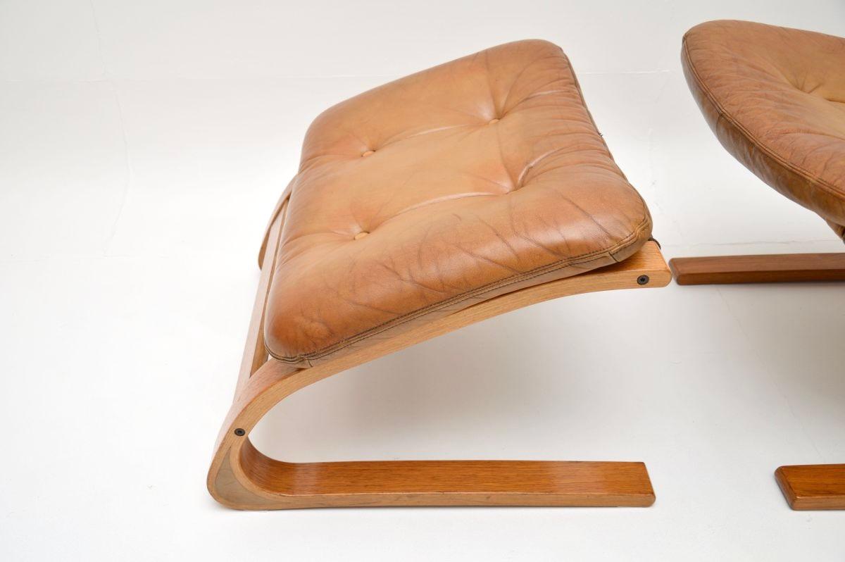 Vintage Leather Kengu Chair and Stool by Elsa and Nordahl Solheim for Rykken For Sale 5