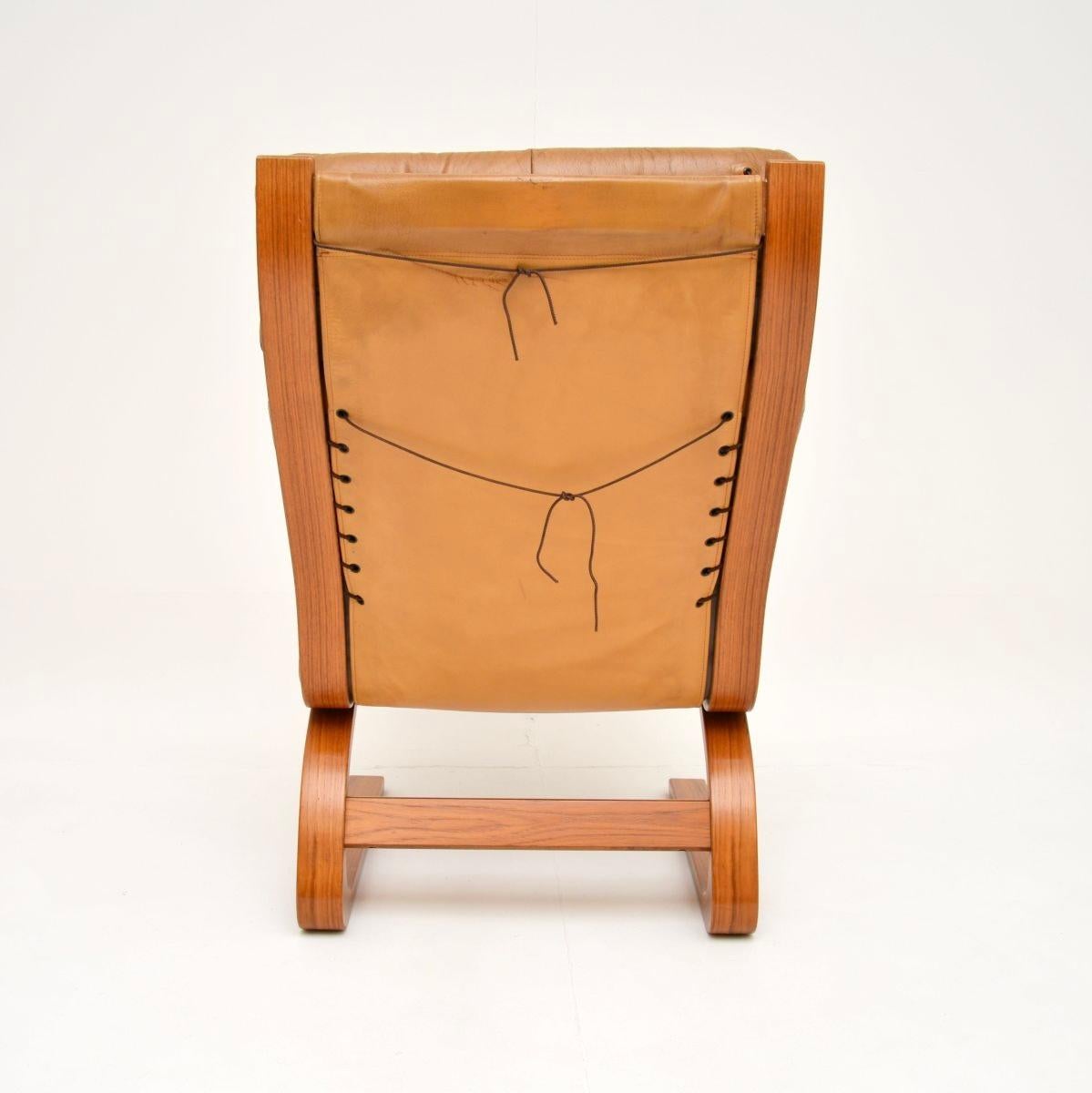 Late 20th Century Vintage Leather Kengu Chair and Stool by Elsa and Nordahl Solheim for Rykken For Sale