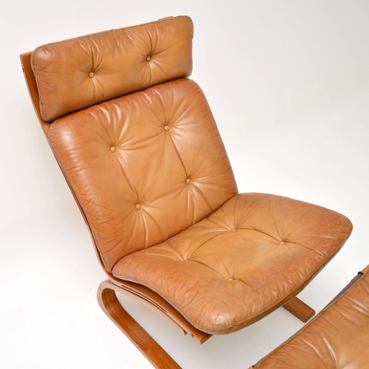 Vintage Leather Kengu Chair and Stool by Elsa and Nordahl Solheim for Rykken 1