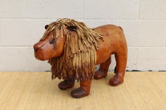 Vintage Leather Lion Footstool by Dimitri Omersa for Abercrombie & Fitch