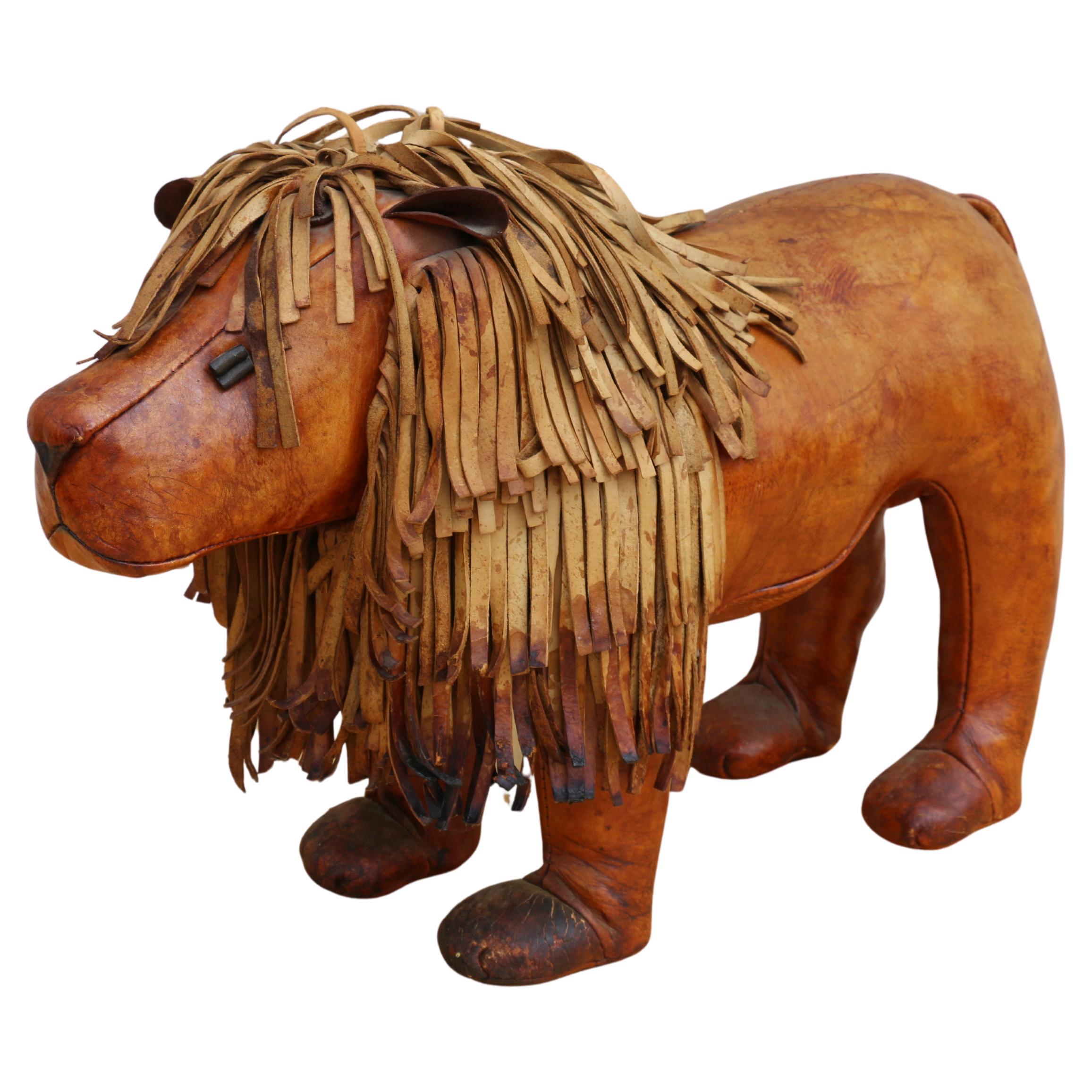 Vintage Leather Lion Footstool by Dimitri Omersa for Abercrombie & Fitch