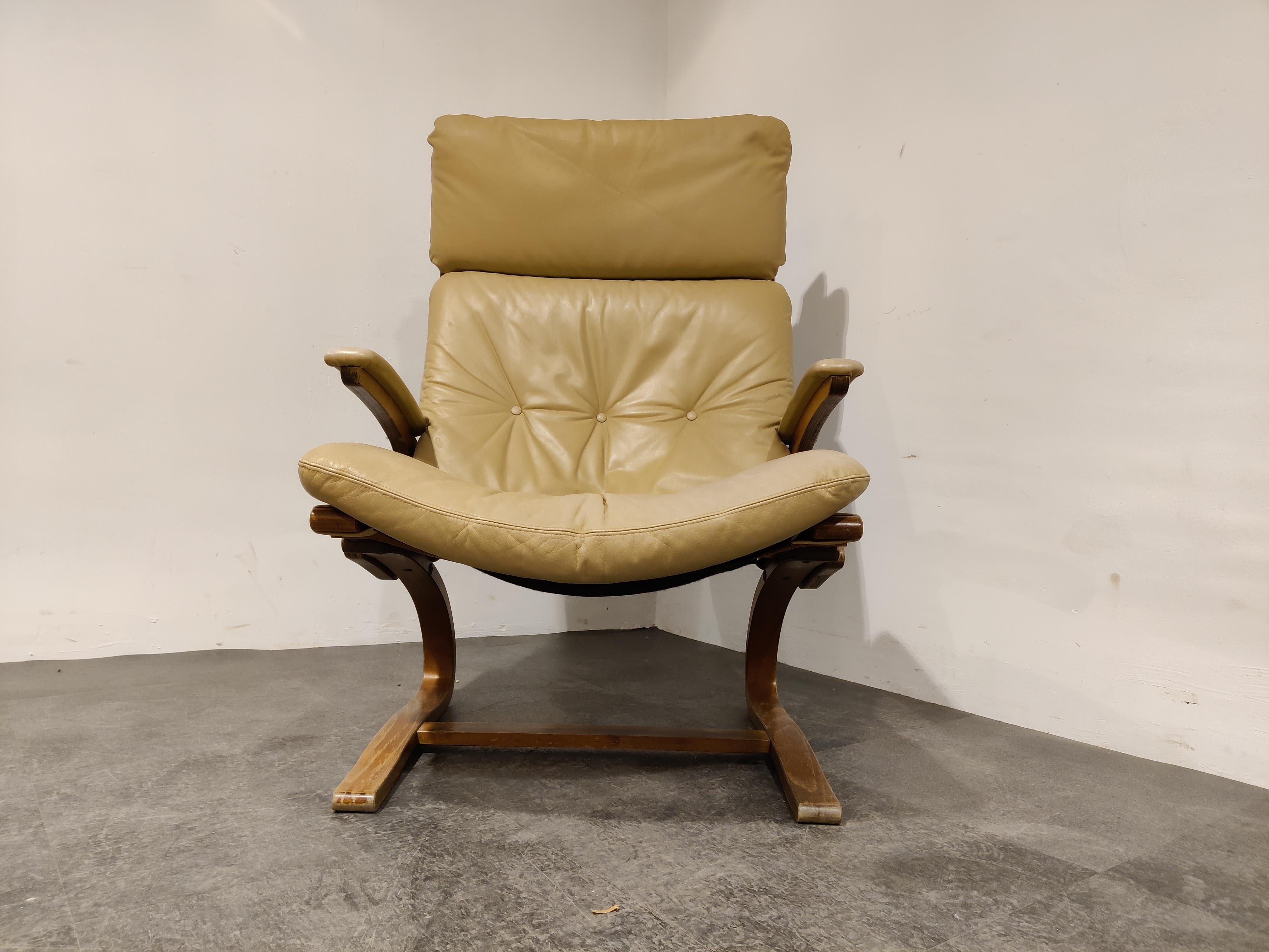 Norwegian Vintage Leather Lounge Chair by Ingmar Relling, 1970s