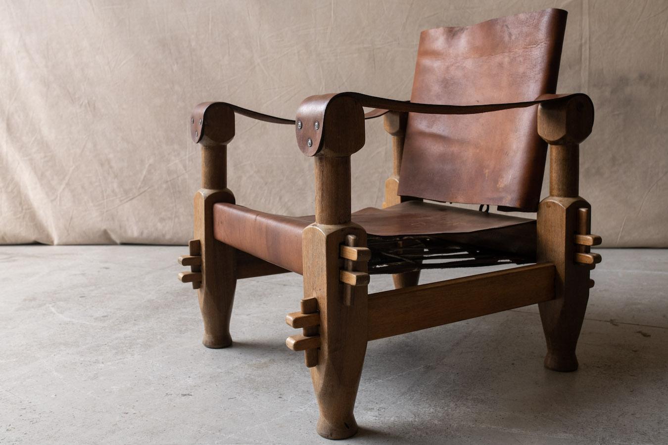 South American Vintage Leather Lounge Chair From Brazil, Circa 1960 For Sale