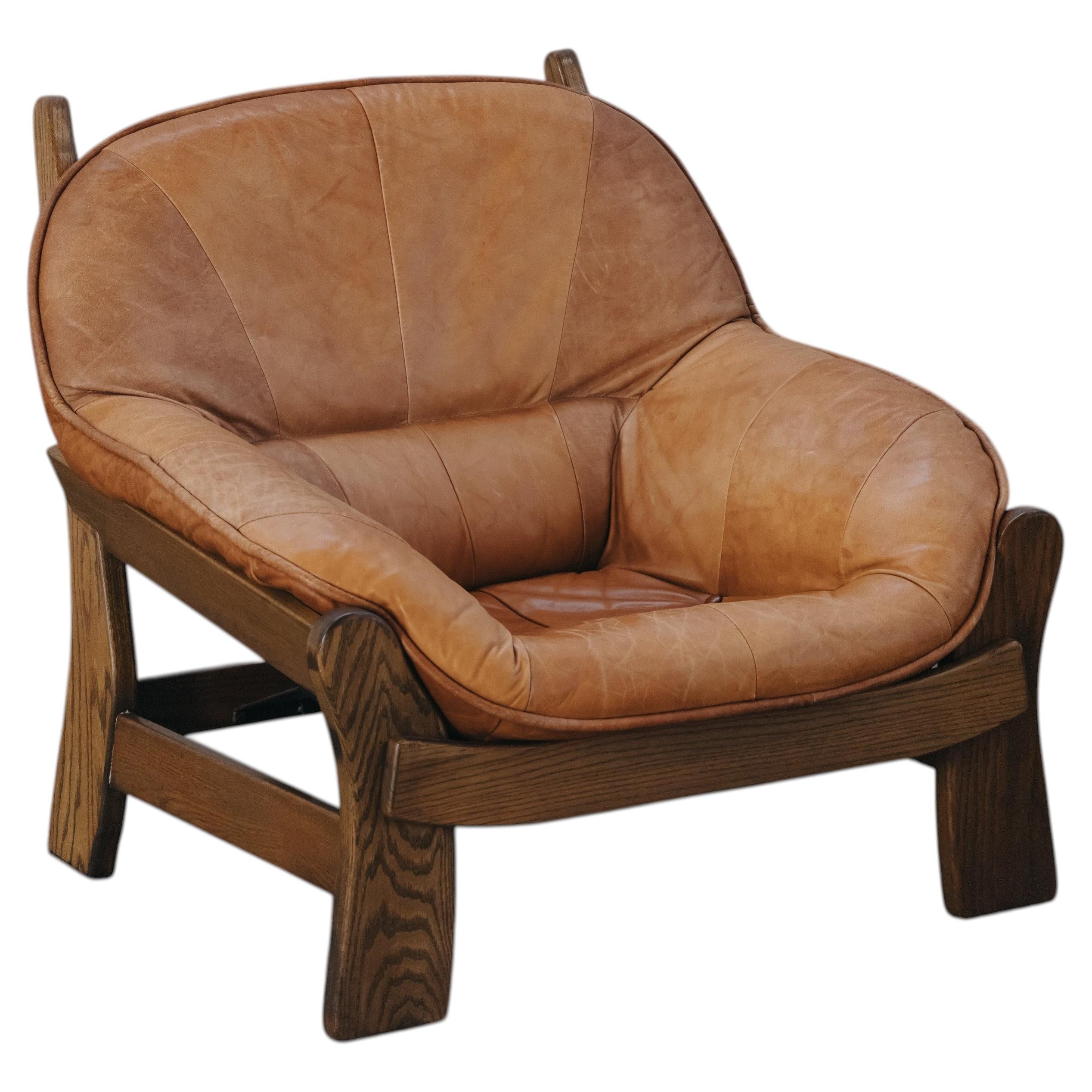 Vintage Leather Lounge Chair From France, Circa 1970