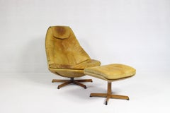 Vintage Leather Lounge Chair with Ottoman by Madsen & Schubell, Denmark 1960s
