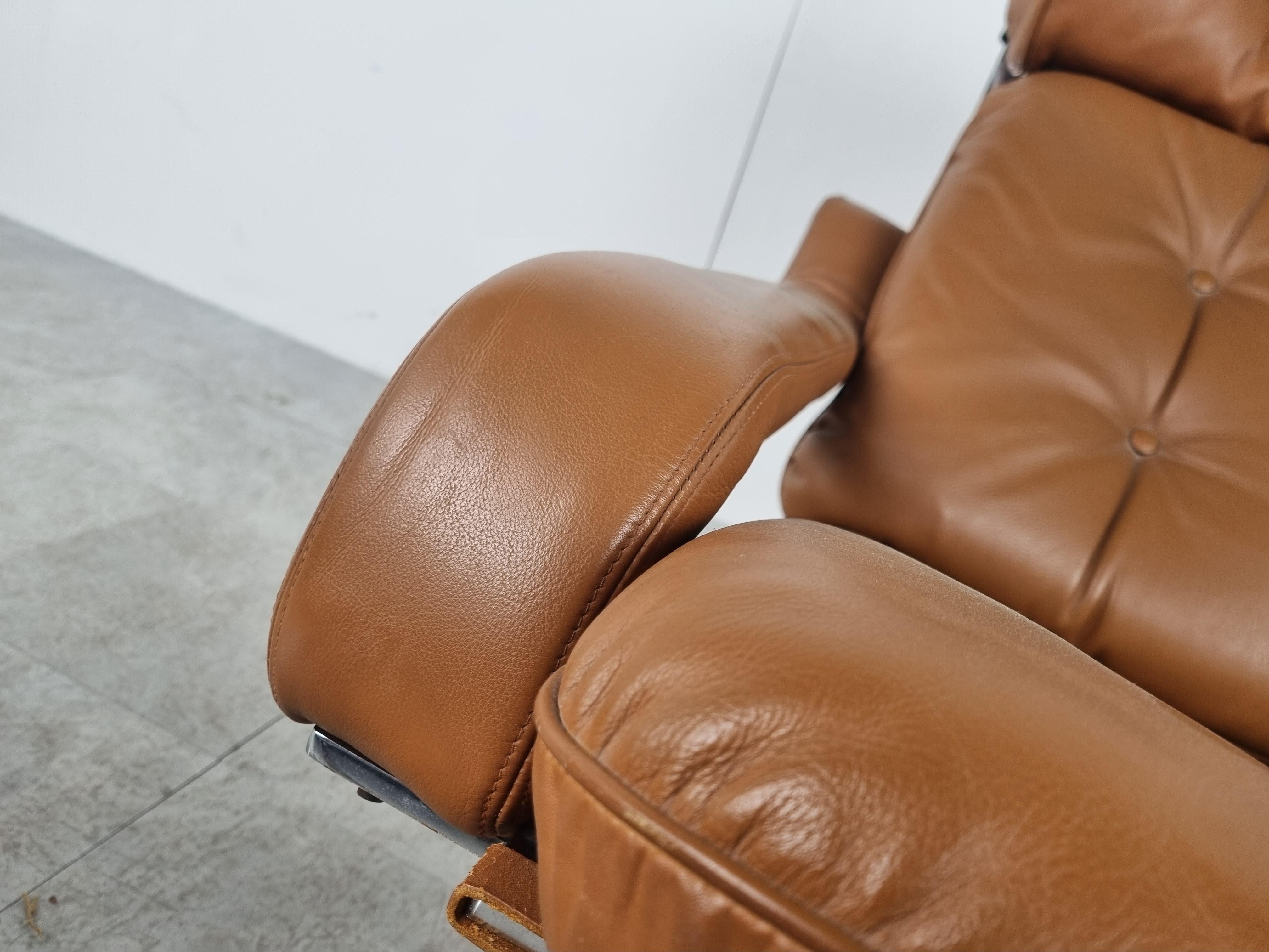 Vintage leather lounge chair with ottoman by Reinhold Adolf, 1970s  3