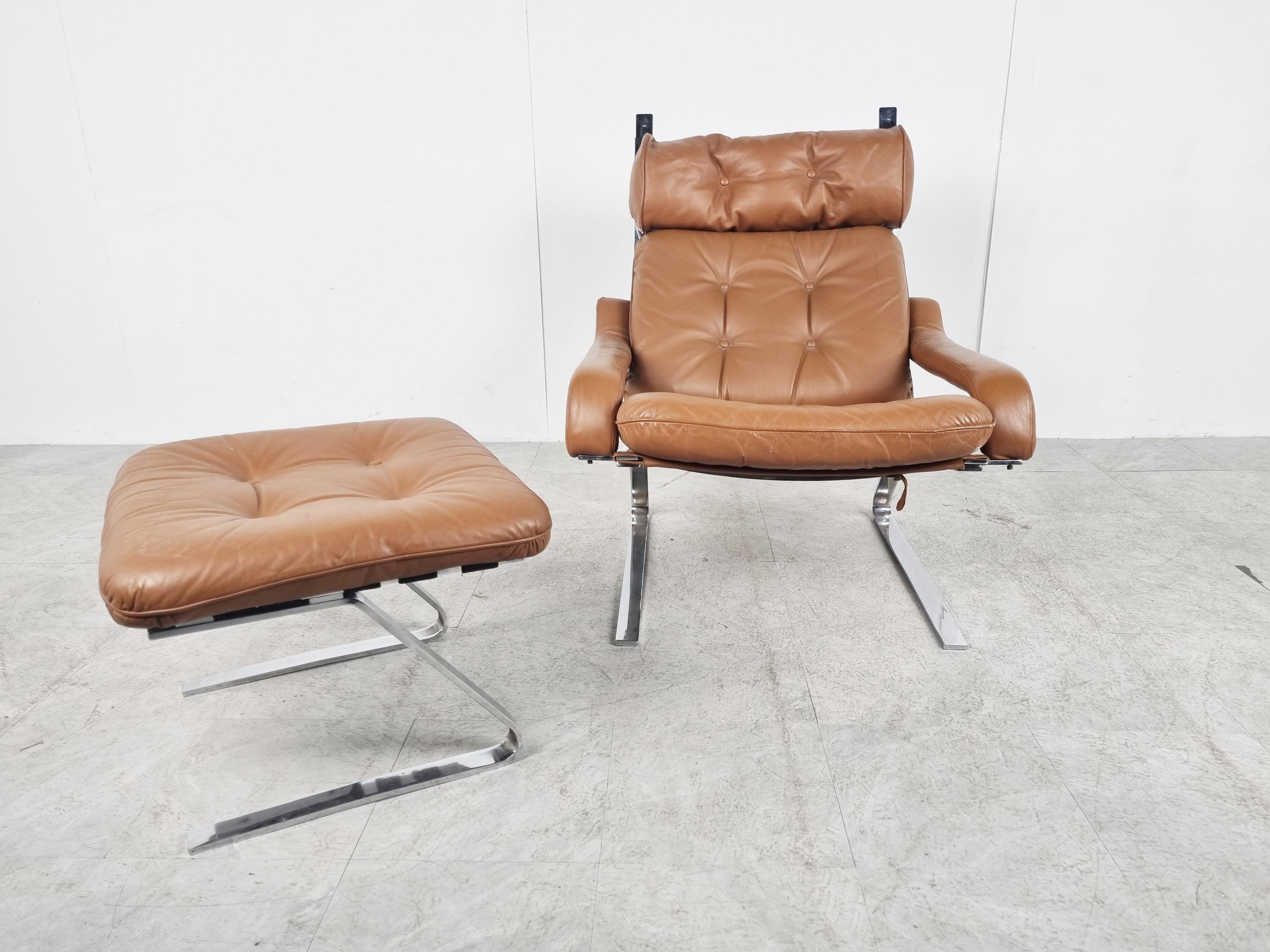 Leather Vintage leather lounge chair with ottoman by Reinhold Adolf, 1970s 