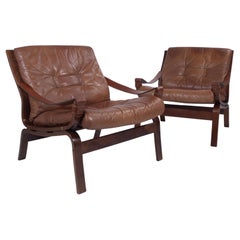 Vintage Leather Lounge Chairs 1970s Att. Farstrup