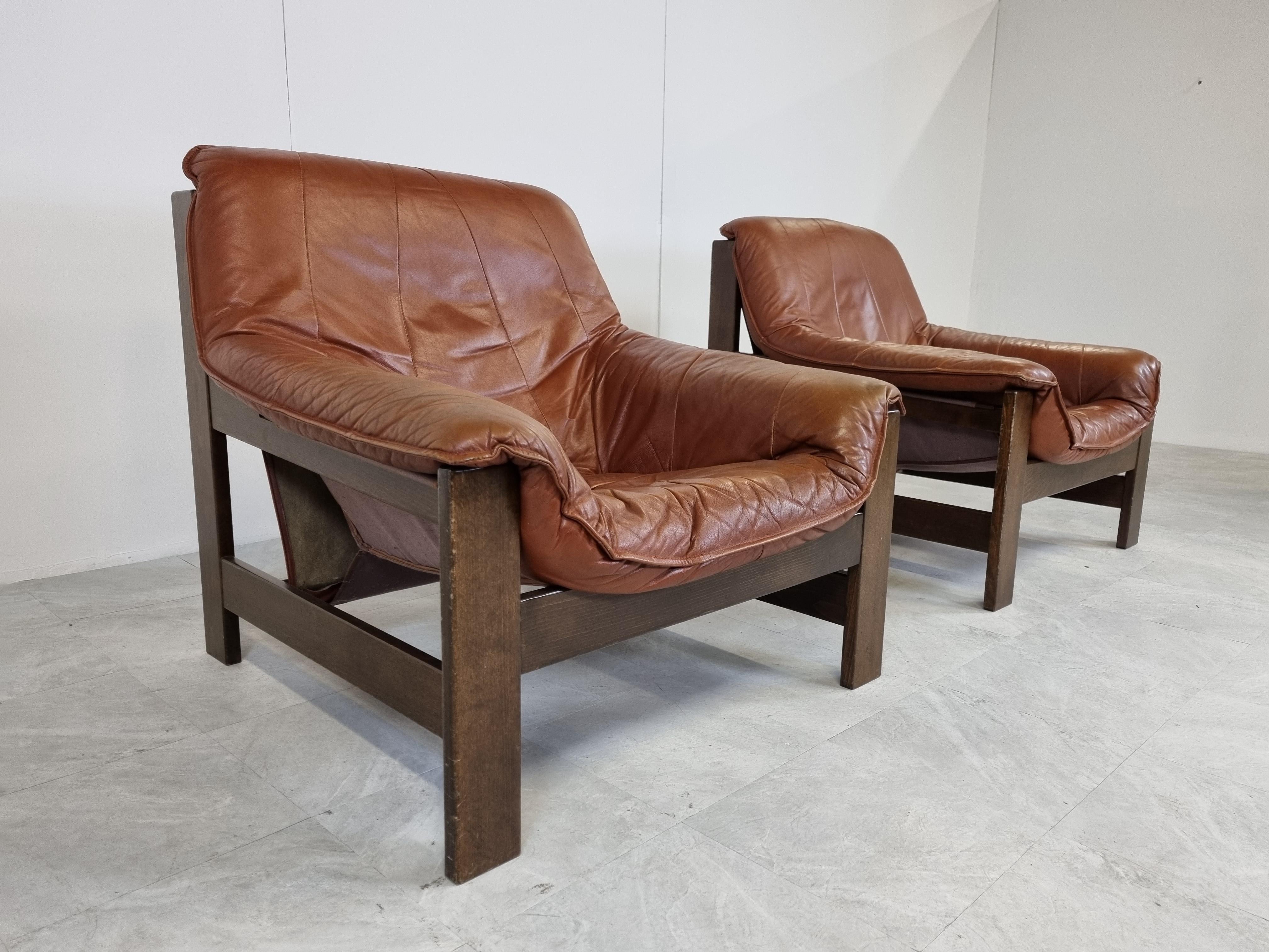 Brutalist Vintage Leather Lounge Chairs, 1970s