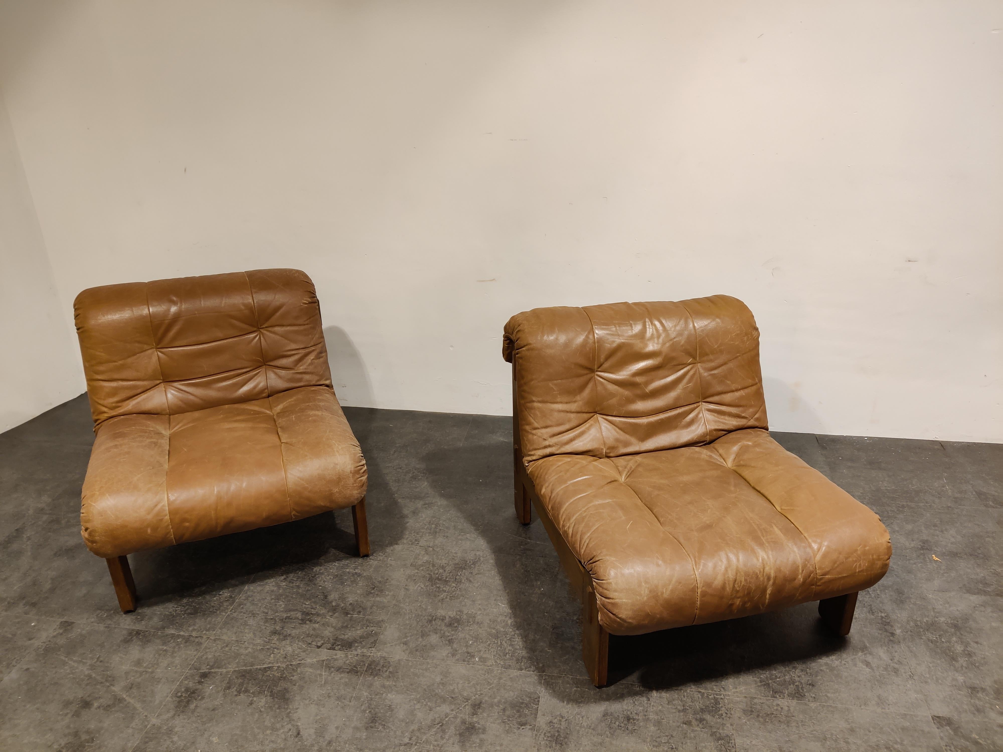 German Vintage Leather Lounge Chairs, 1970s