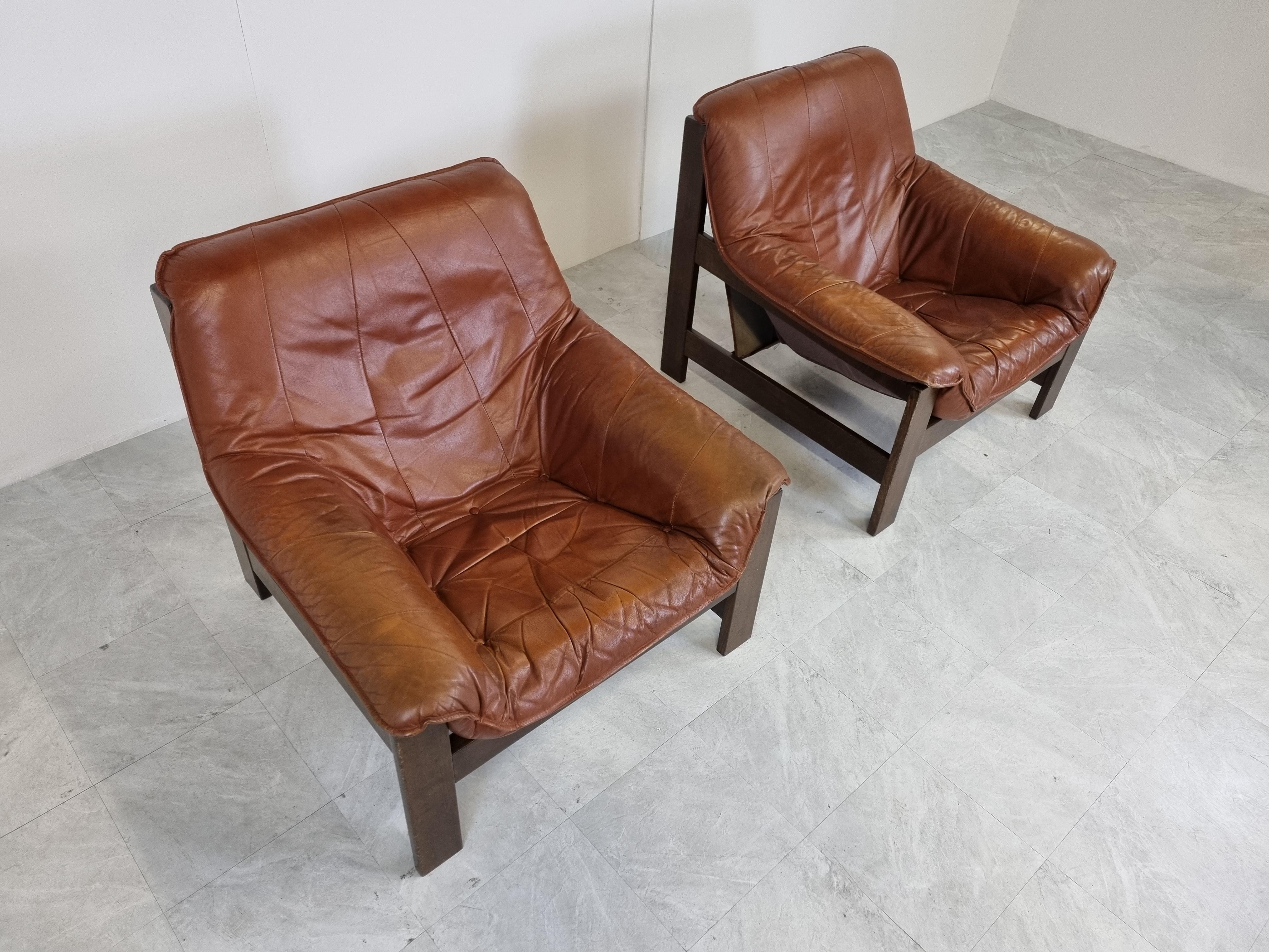 German Vintage Leather Lounge Chairs, 1970s