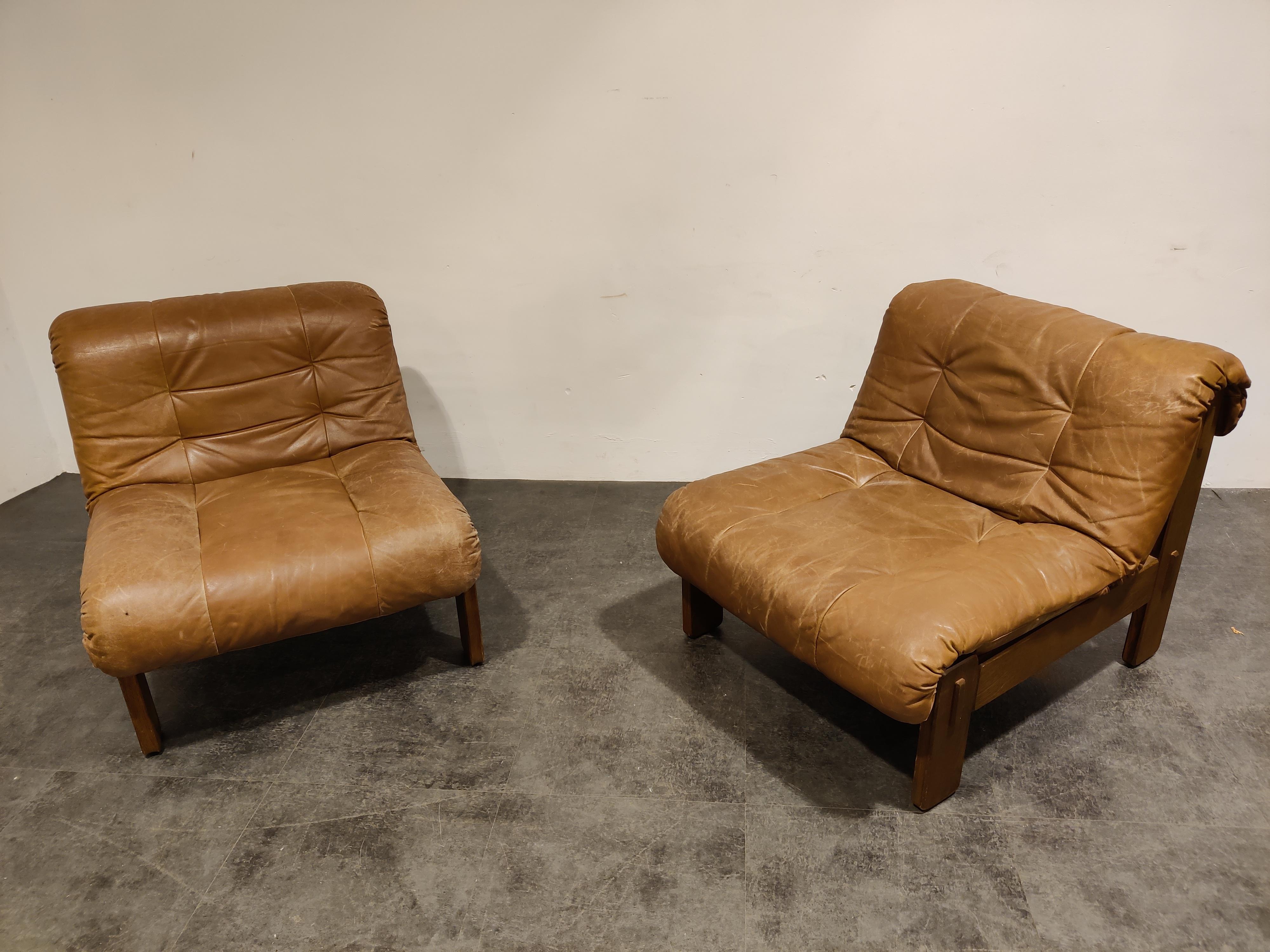 Vintage Leather Lounge Chairs, 1970s In Good Condition In HEVERLEE, BE