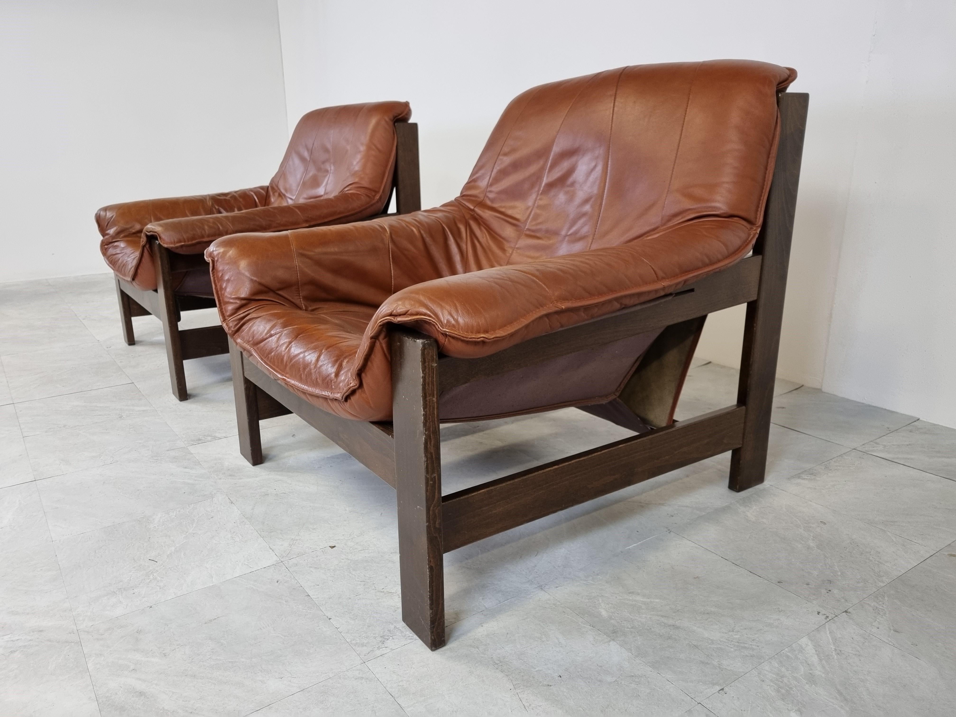 Vintage Leather Lounge Chairs, 1970s In Good Condition In HEVERLEE, BE