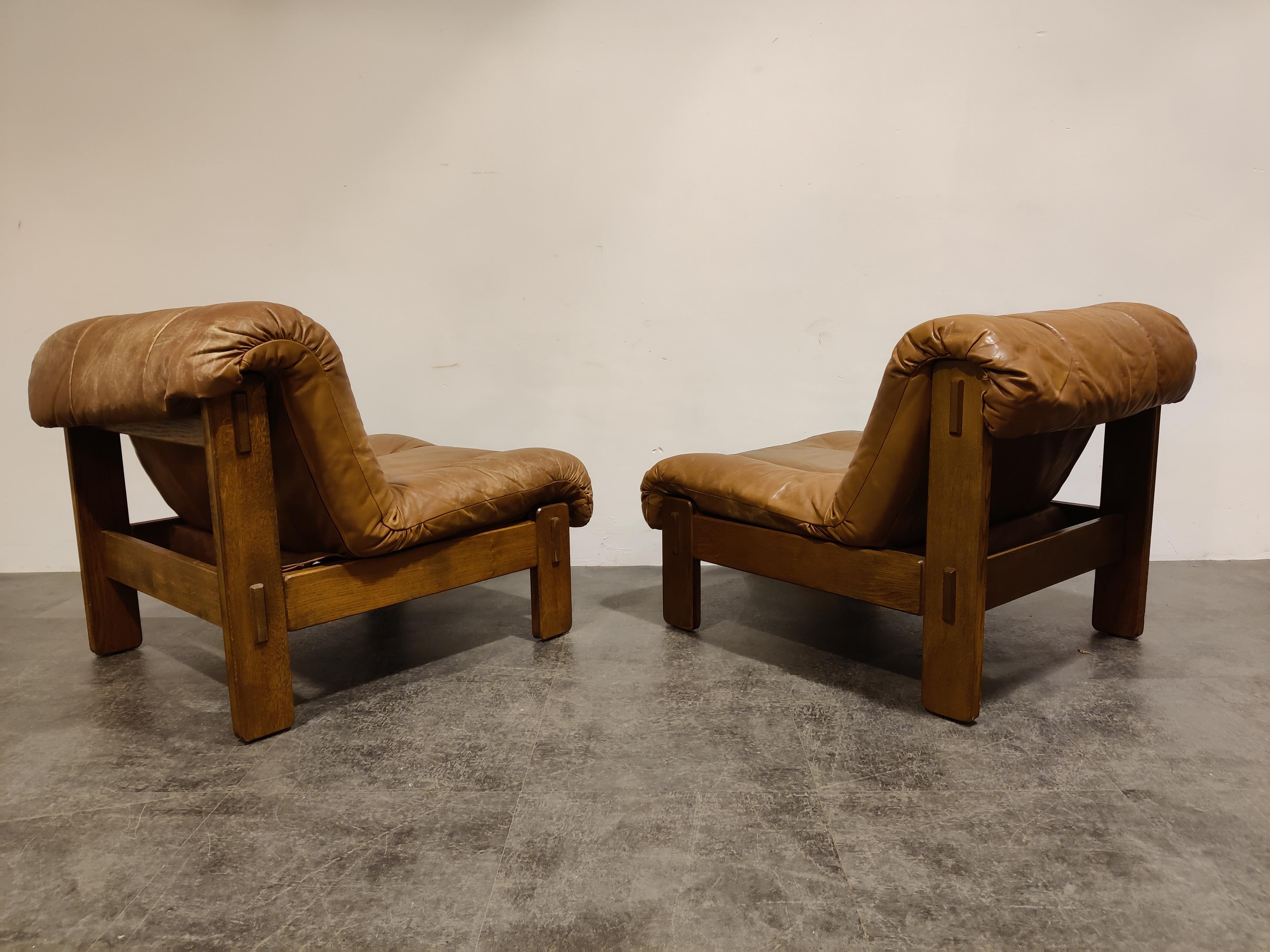 Vintage Leather Lounge Chairs, 1970s 1