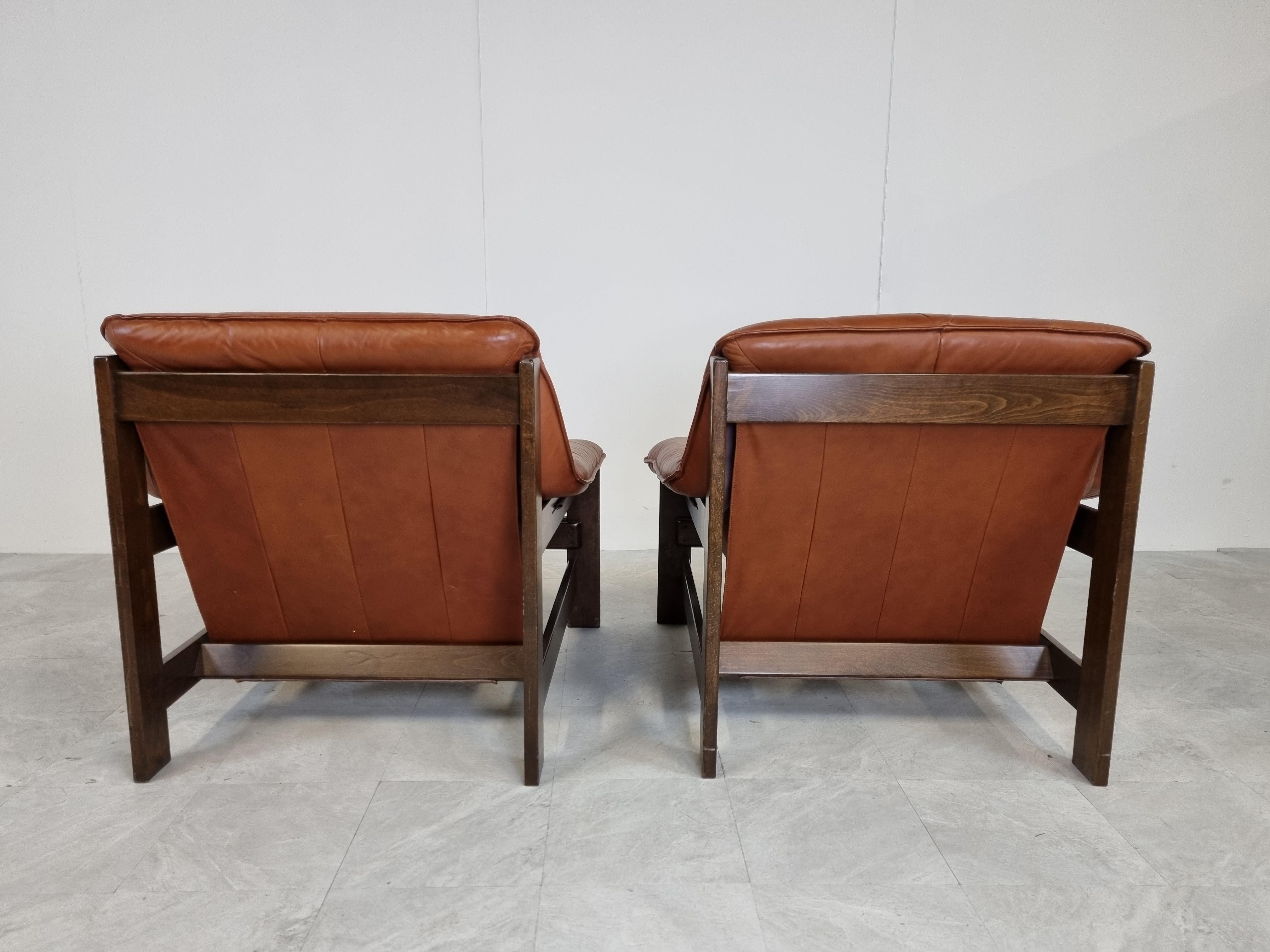 Vintage Leather Lounge Chairs, 1970s 1