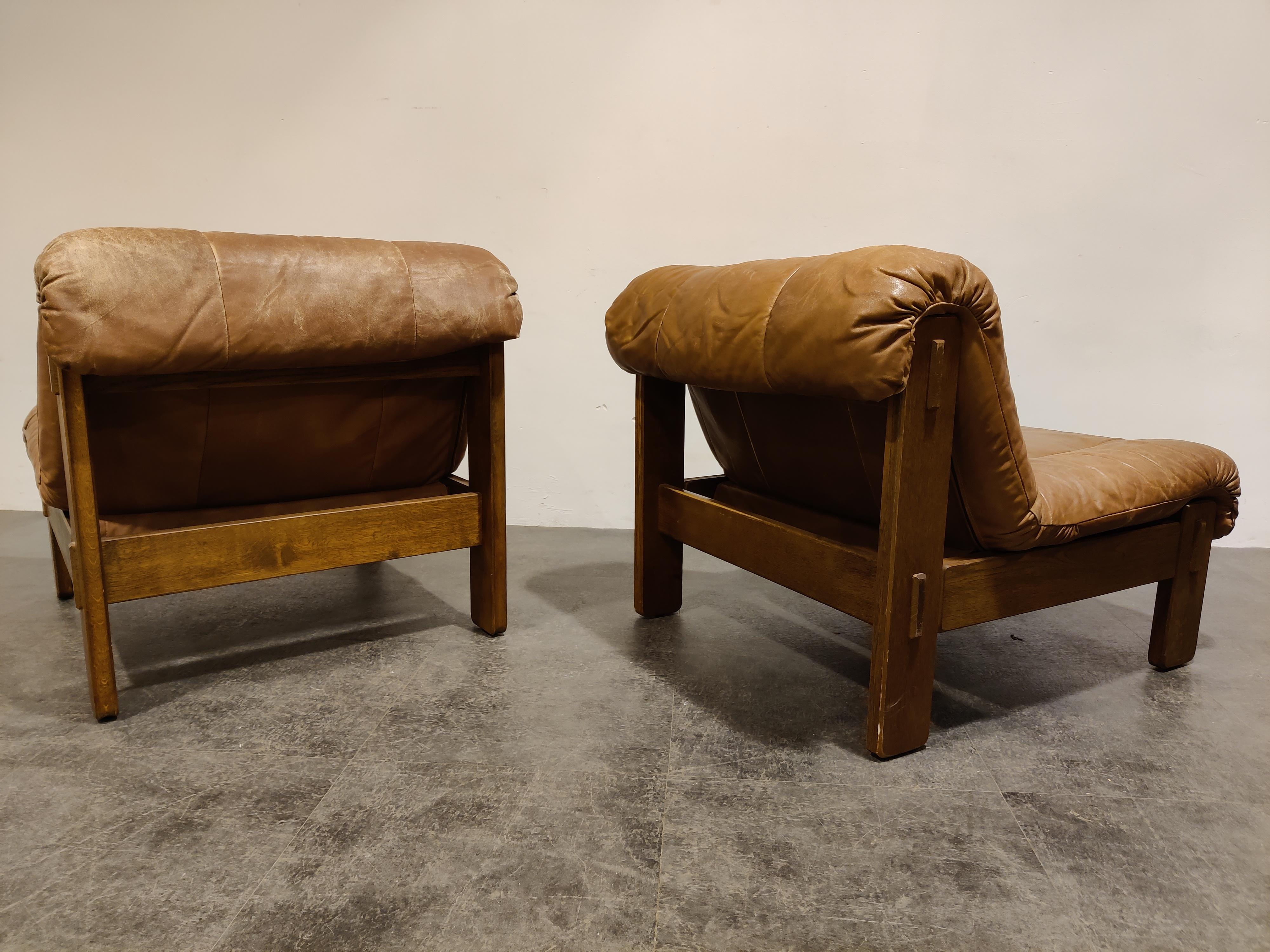 Vintage Leather Lounge Chairs, 1970s 2