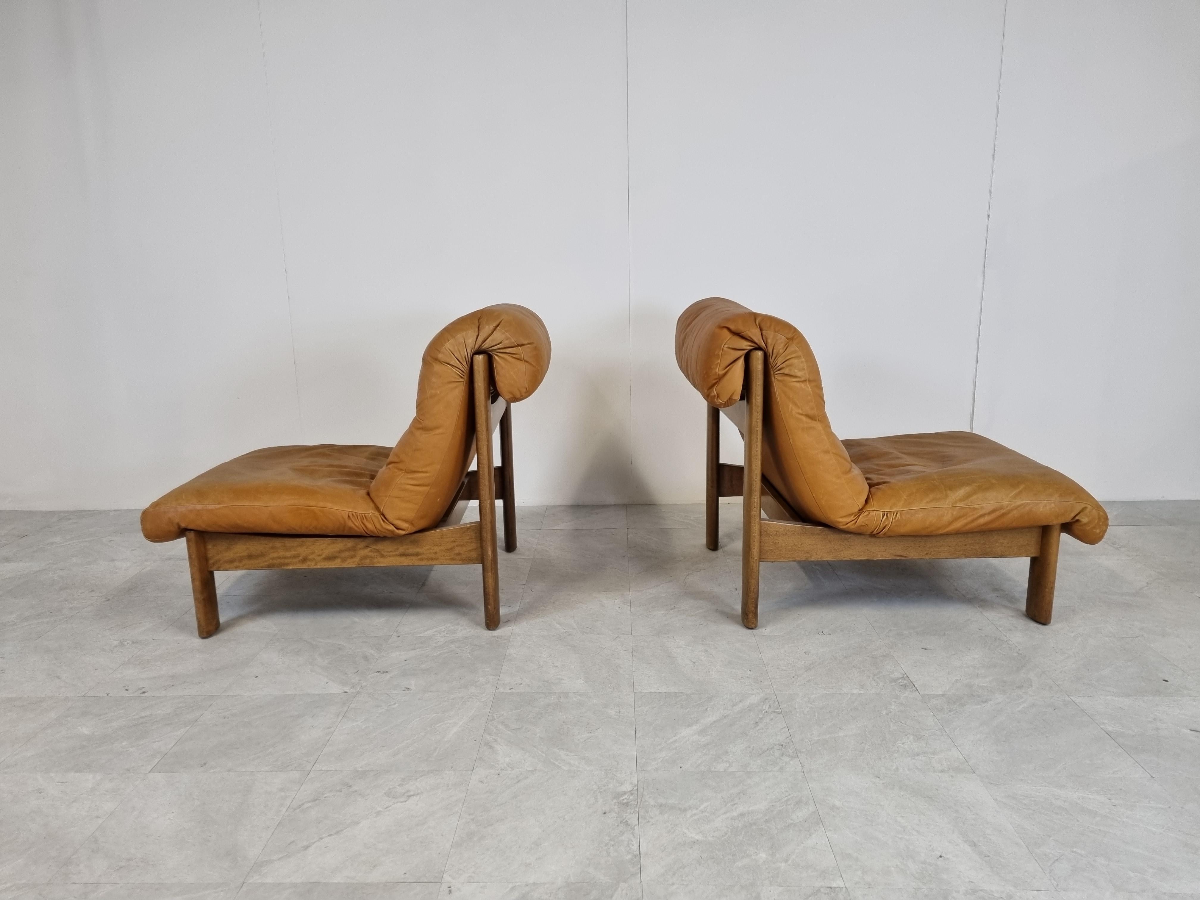 Late 20th Century Vintage Leather Lounge Chairs, 1970s Set of 2