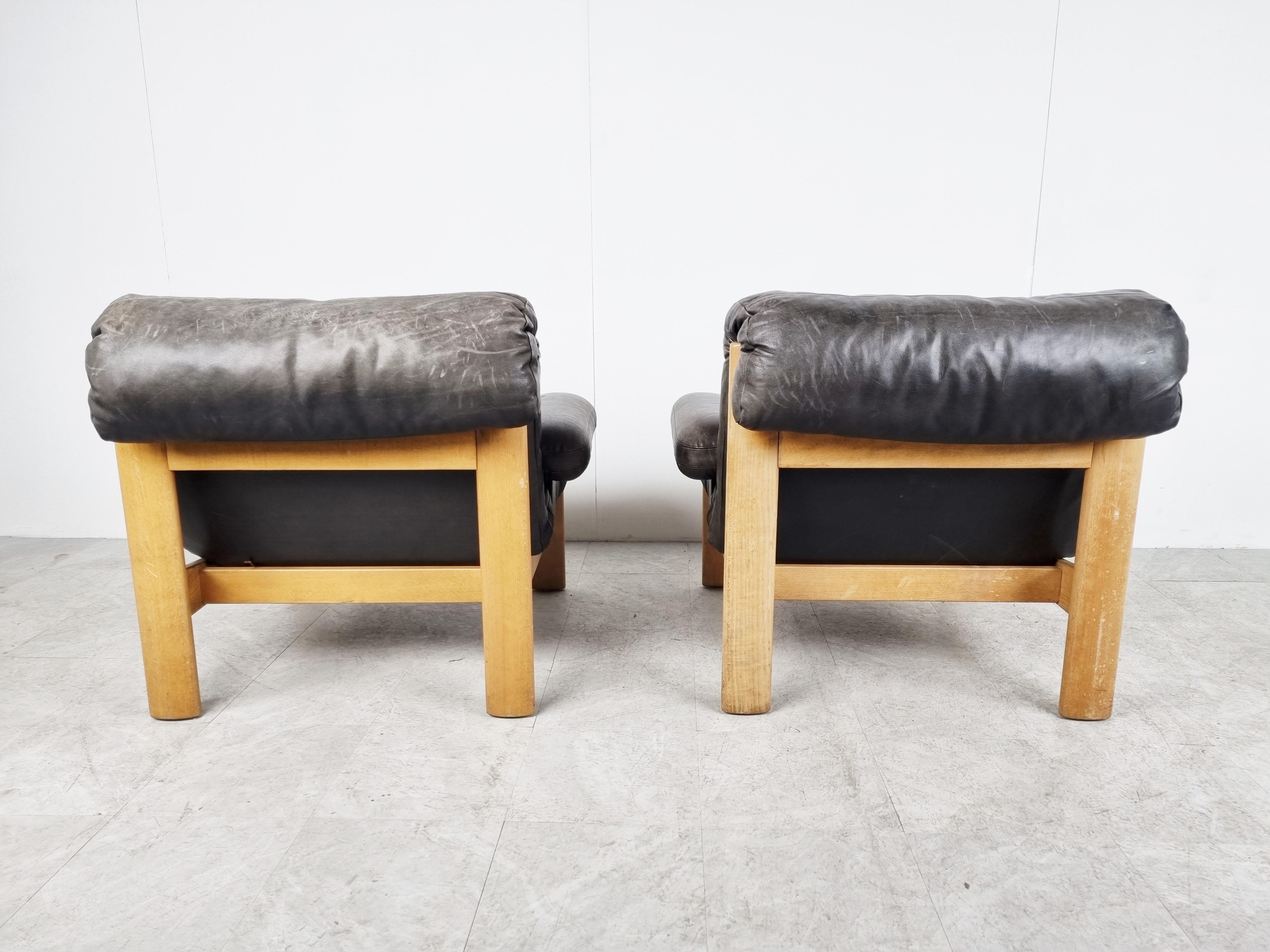 Late 20th Century Vintage Leather Lounge Chairs, 1970s Set of 2 