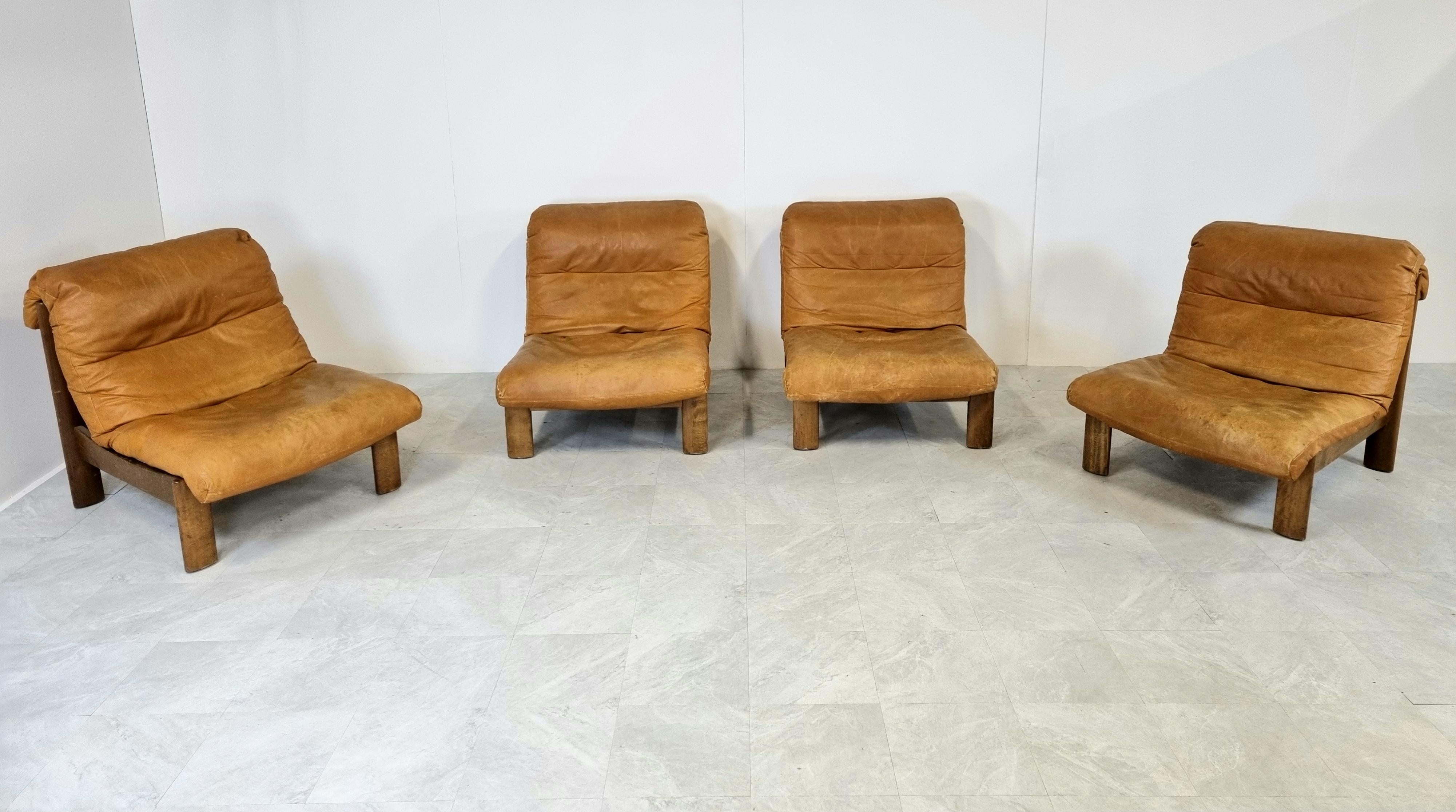 Vintage Leather Lounge Chairs, 1970s Set of 2 1