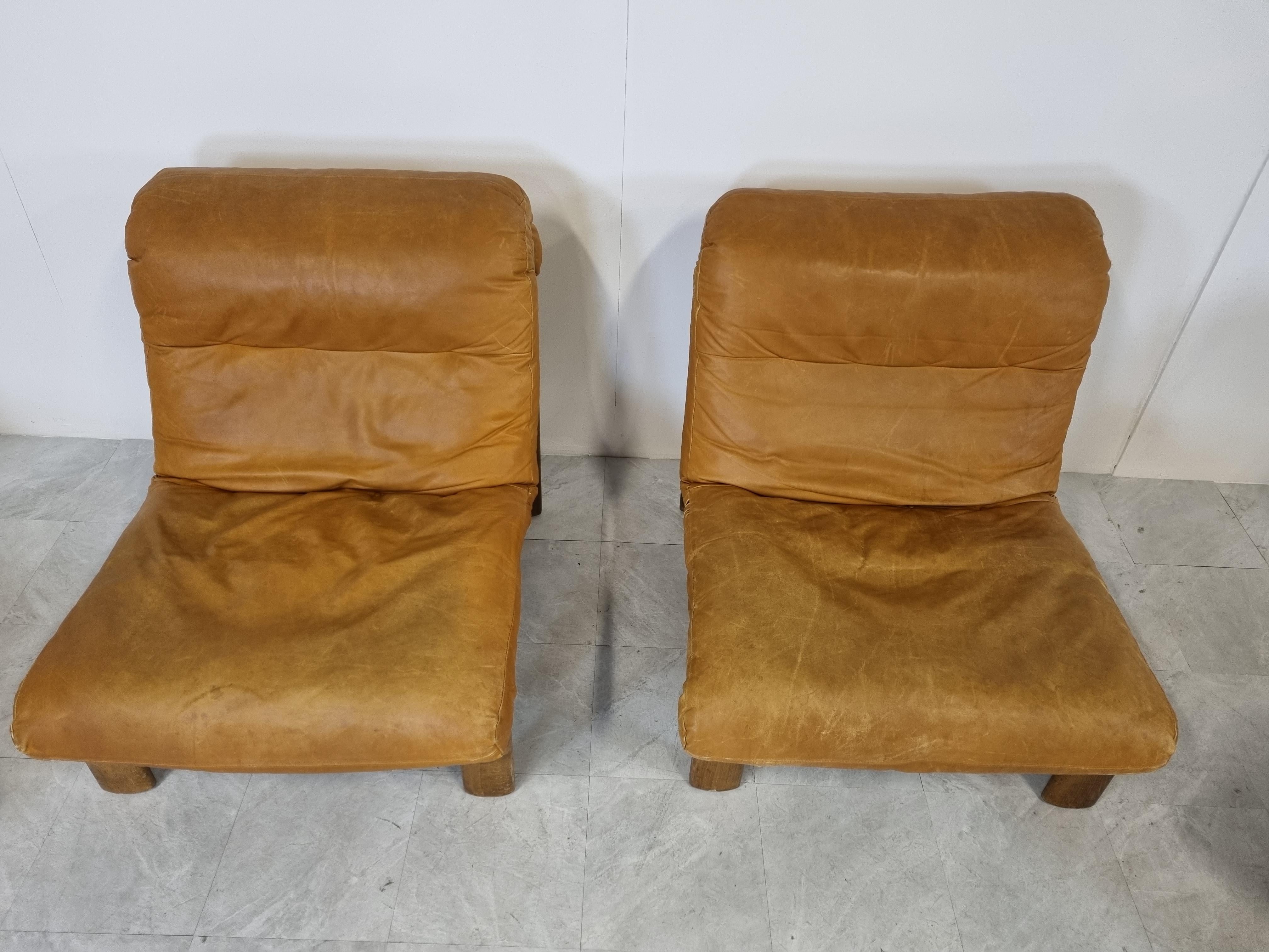 Vintage Leather Lounge Chairs, 1970s Set of 2 2