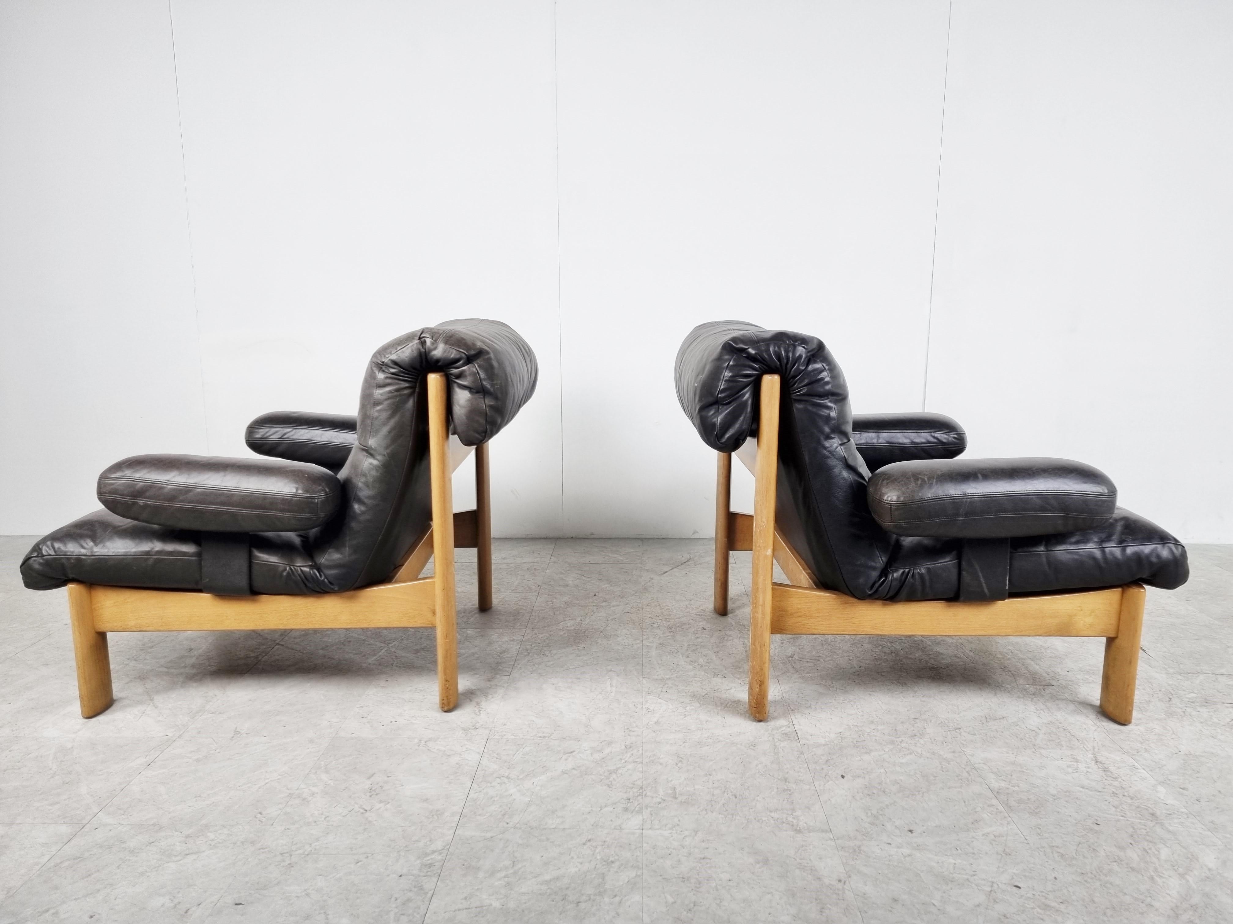 Vintage Leather Lounge Chairs, 1970s Set of 2  2